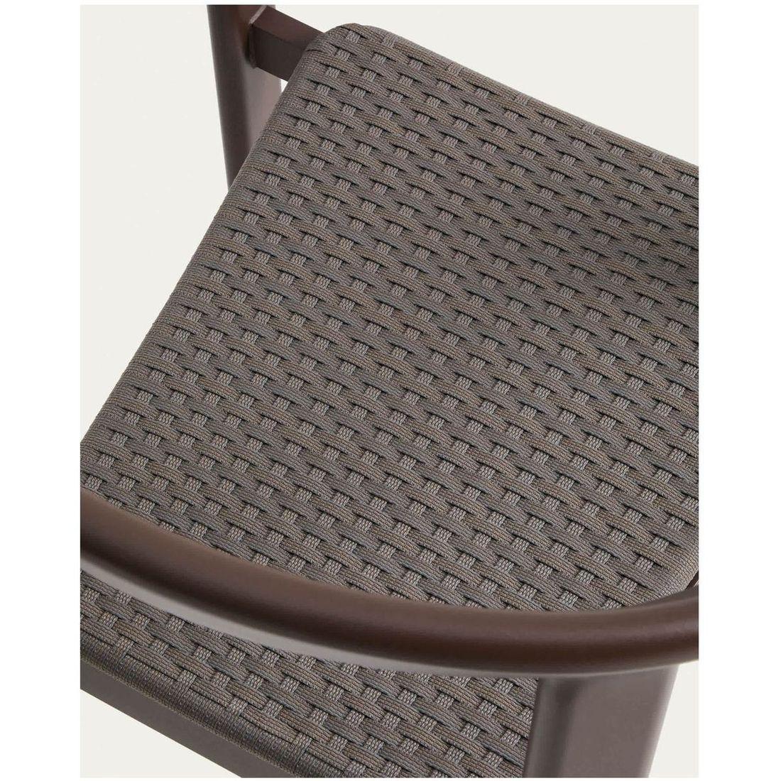 Set Erice mit 4 Stapelstühlen aus Aluminium und Seil und einem Tisch aus Aluminium und gehärtetem Glas in Braun