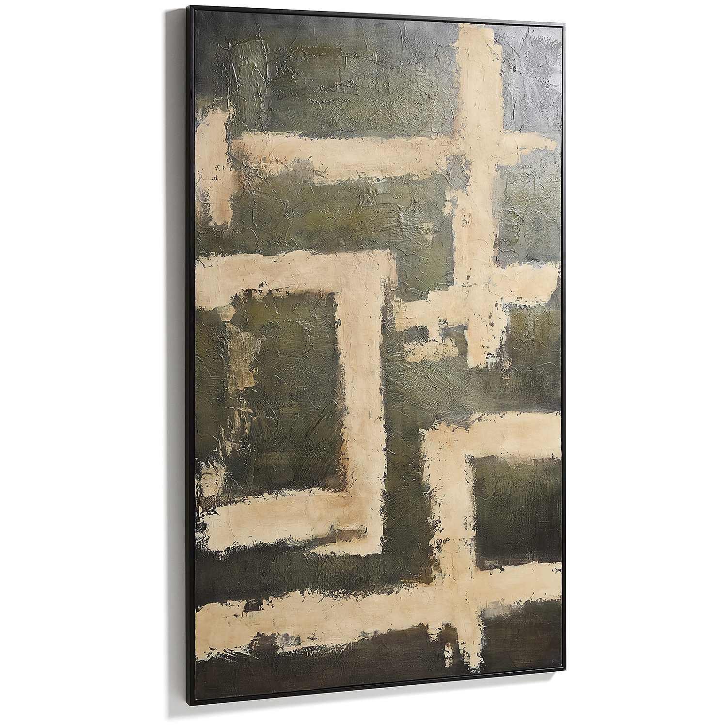 Abstraktes Bild Emeri handgemalt in Oliv- und Beigetönen 120x200