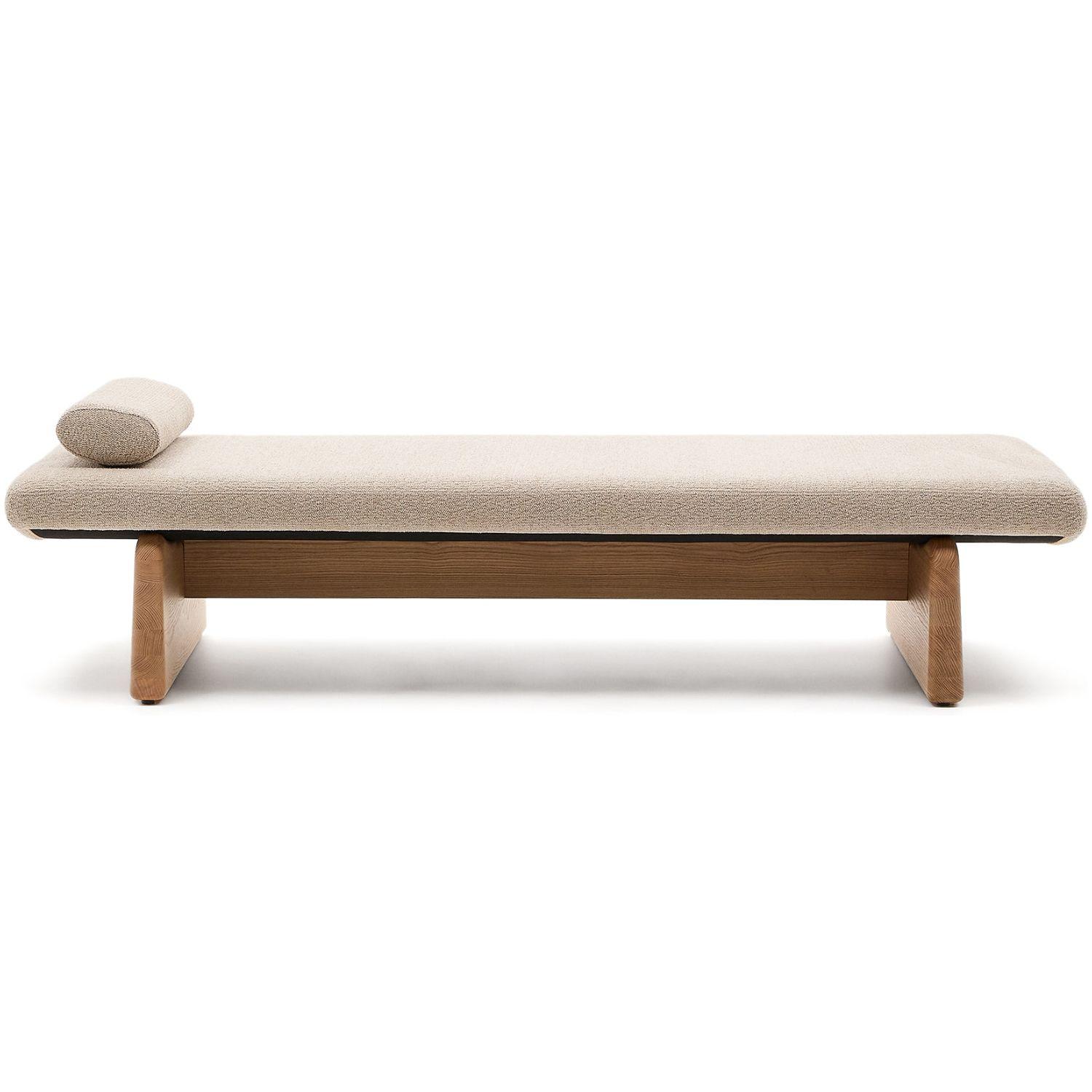 Daybed Topaz aus beigefarbenem Chenille und massivem Eschenholz mit natürlichem Finish 200