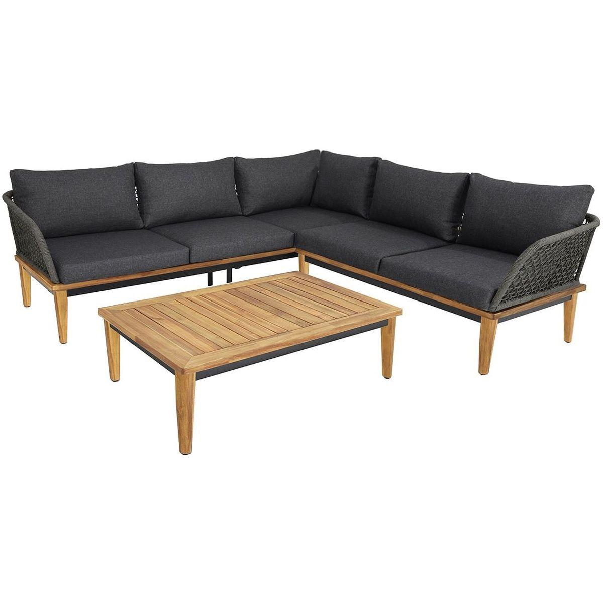 Garten Ecksofa Milano Seil anthrazit Akazienholz Kissen dunkelgrau (mit Funktion)