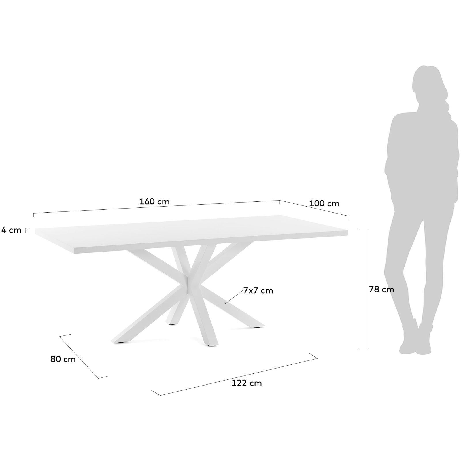 Argo Tisch 160 x 100 cm mit weißem Melamin und weißen Stahlbeinen