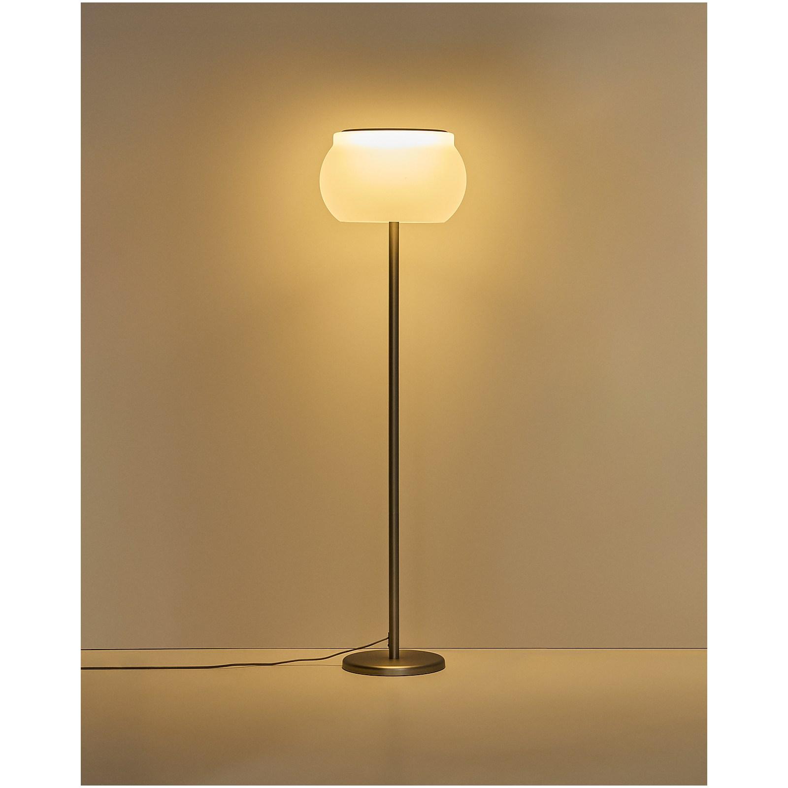 LED-Stehlampe Leruna aus satiniertem Glas und Metall mit verzinktem Finish