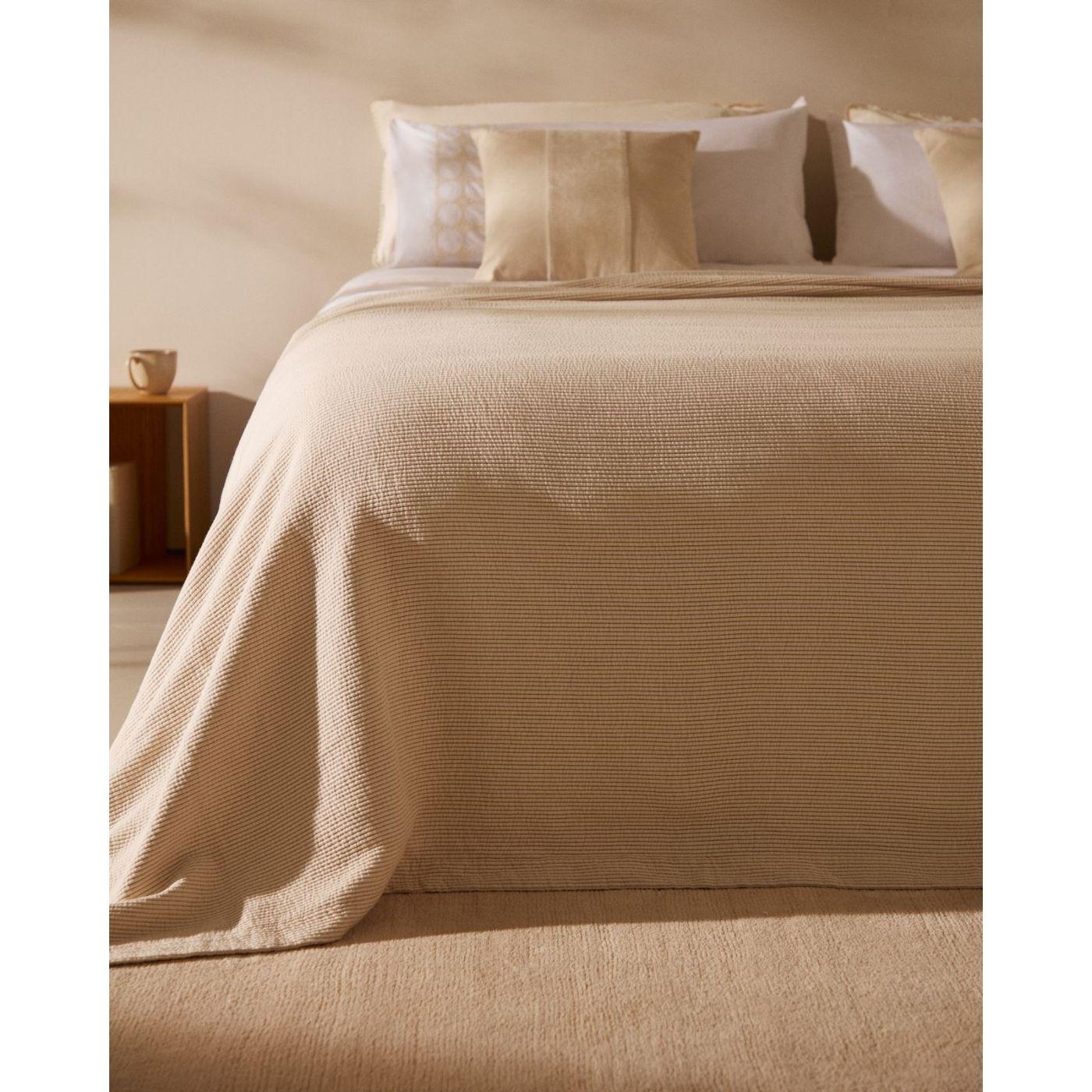 Bedar Tagesdecke 100% Baumwolle in Beige für Bett von 160/180 cm