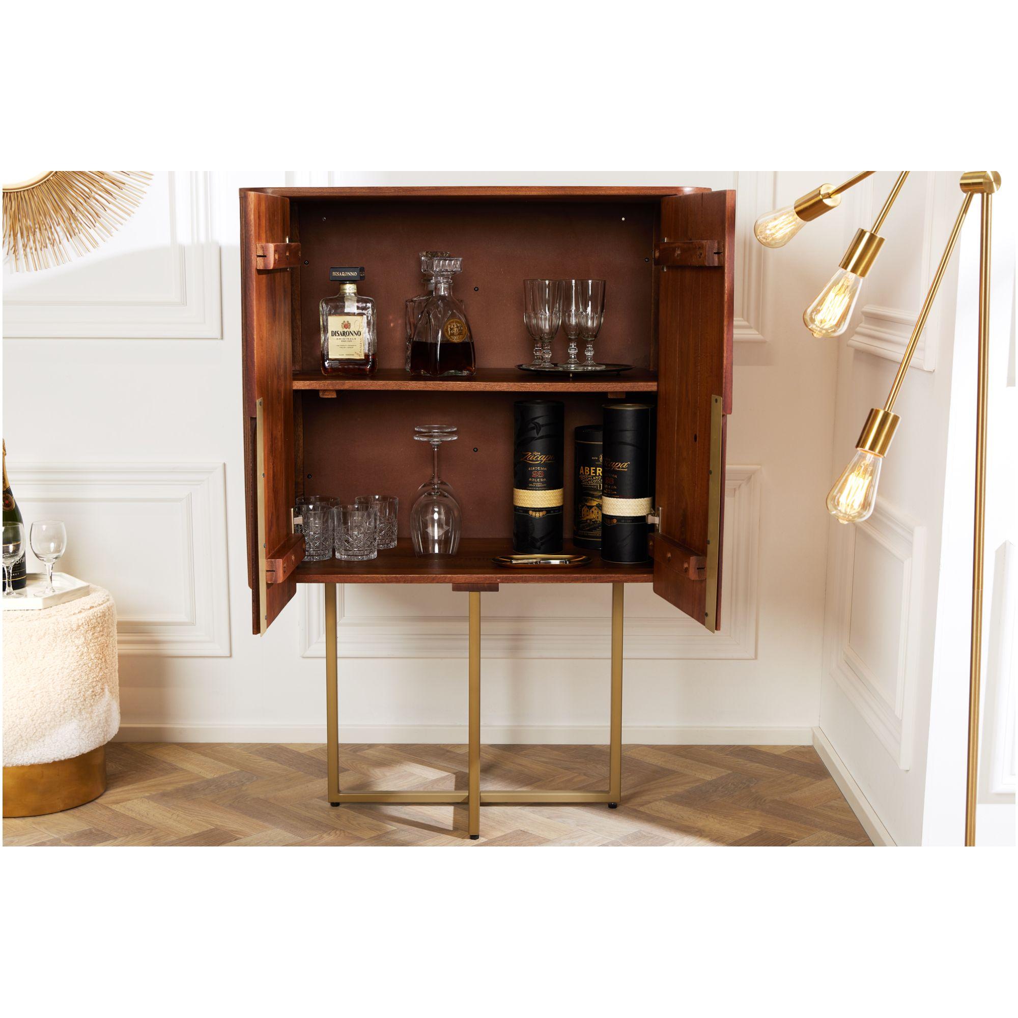 Hochkommode abgerundet Cazeno Gold Mangoholz braun 80x125