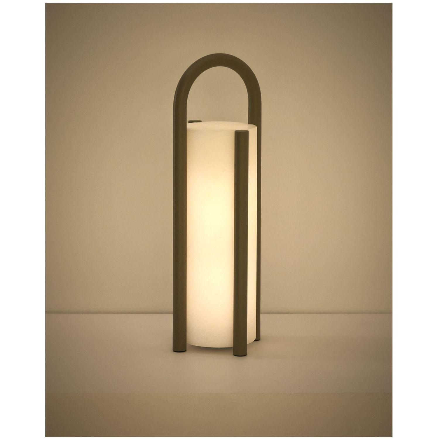 Grosse tragbare Tischlampe Leros aus Polyethylen und taupefarbenem Stahl