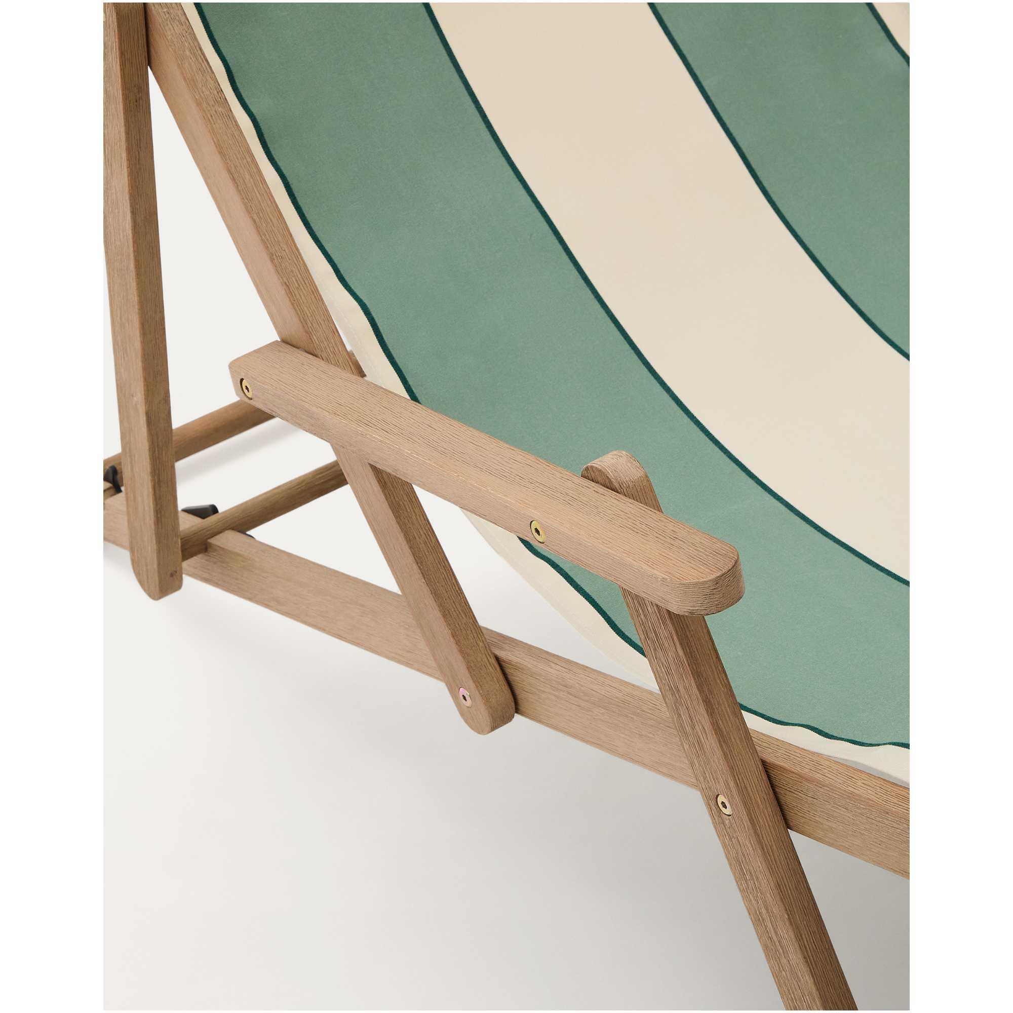 Grün-beige gestreifter klappbarer Outdoor-Liegestuhl Vilara aus massivem Akazienholz, FSC 100%