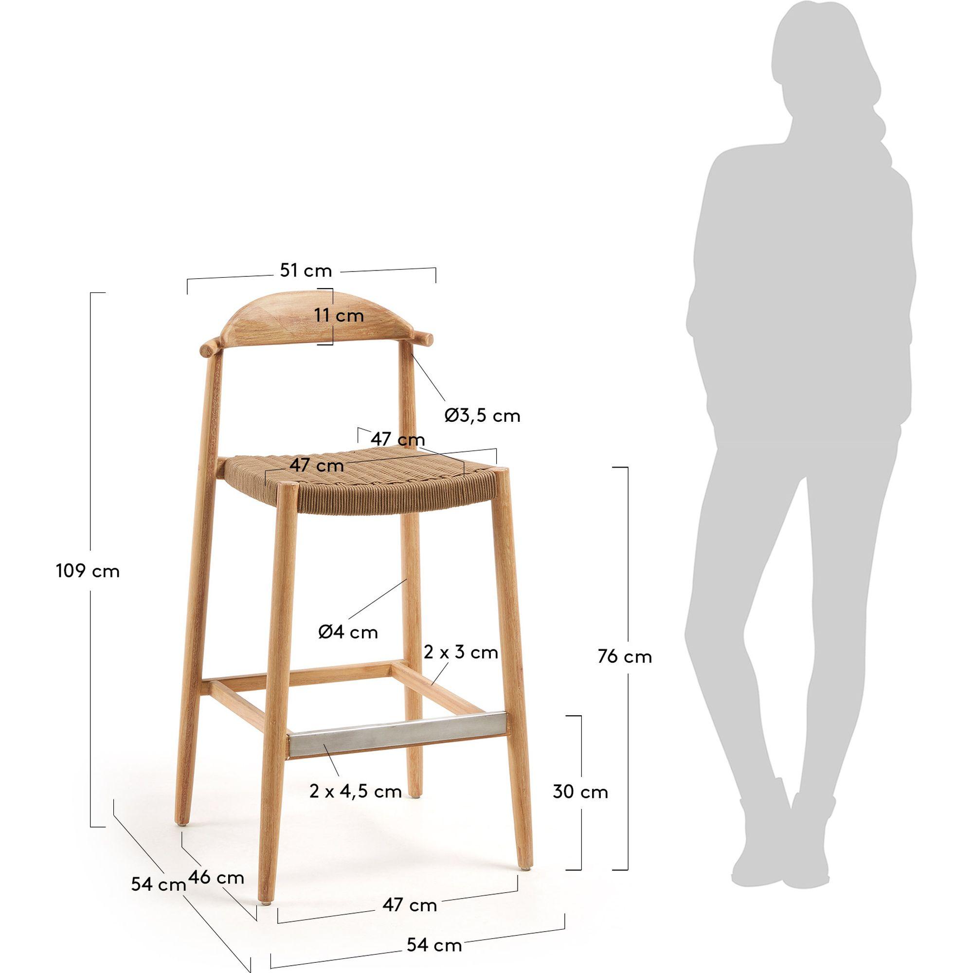 Barhocker aus Holz Nina Akazie Natur Seil beige Sitzhöhe 76cm