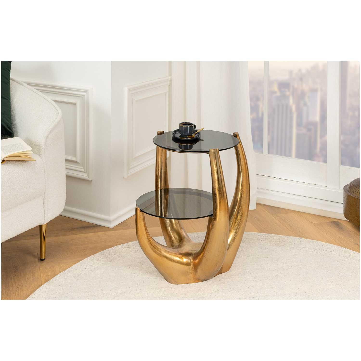 Beistelltisch Arms Metall gold Glas schwarz