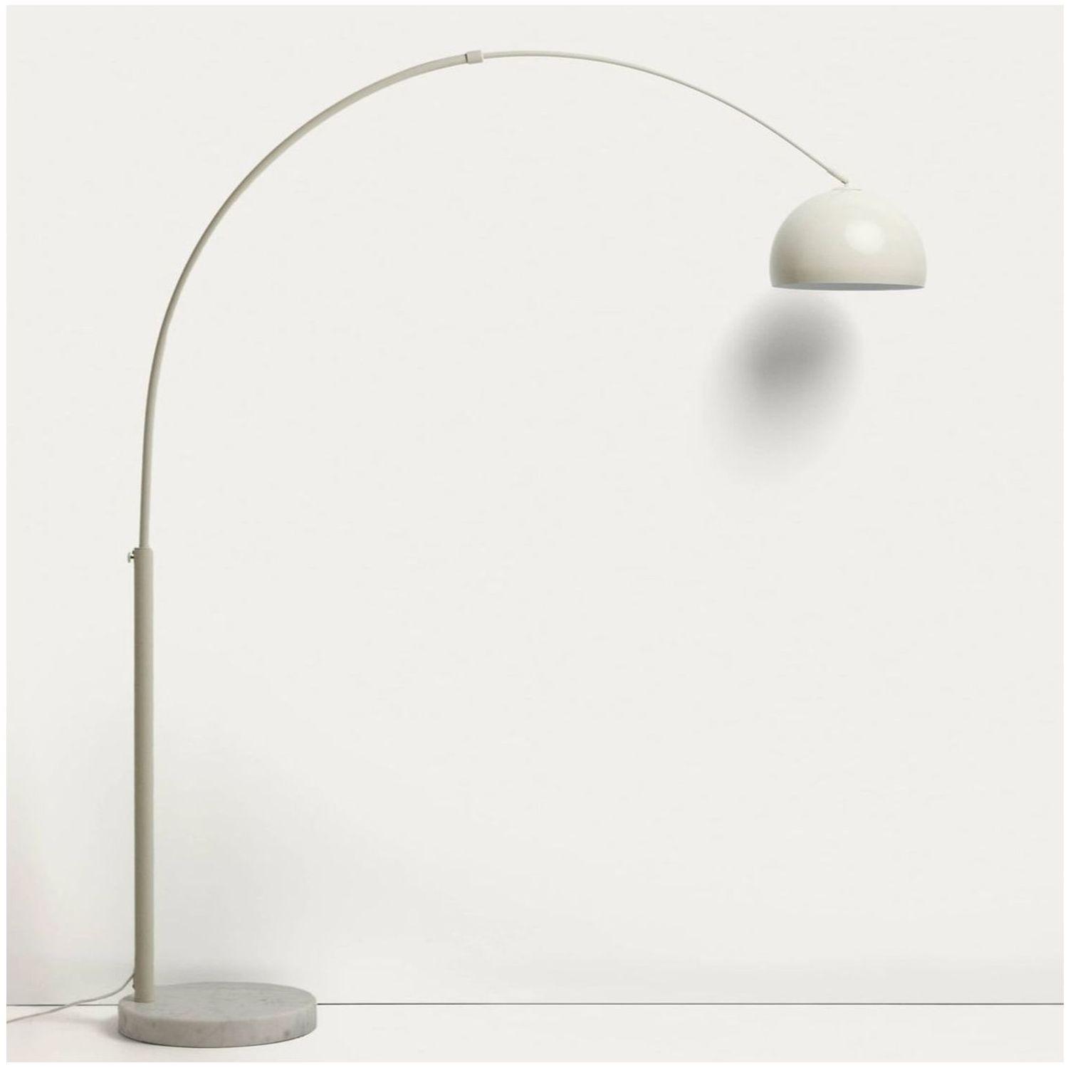 Bogenlampe Stehlampe Madali aus Stahl mit weissem Finish und weissem Marmor
