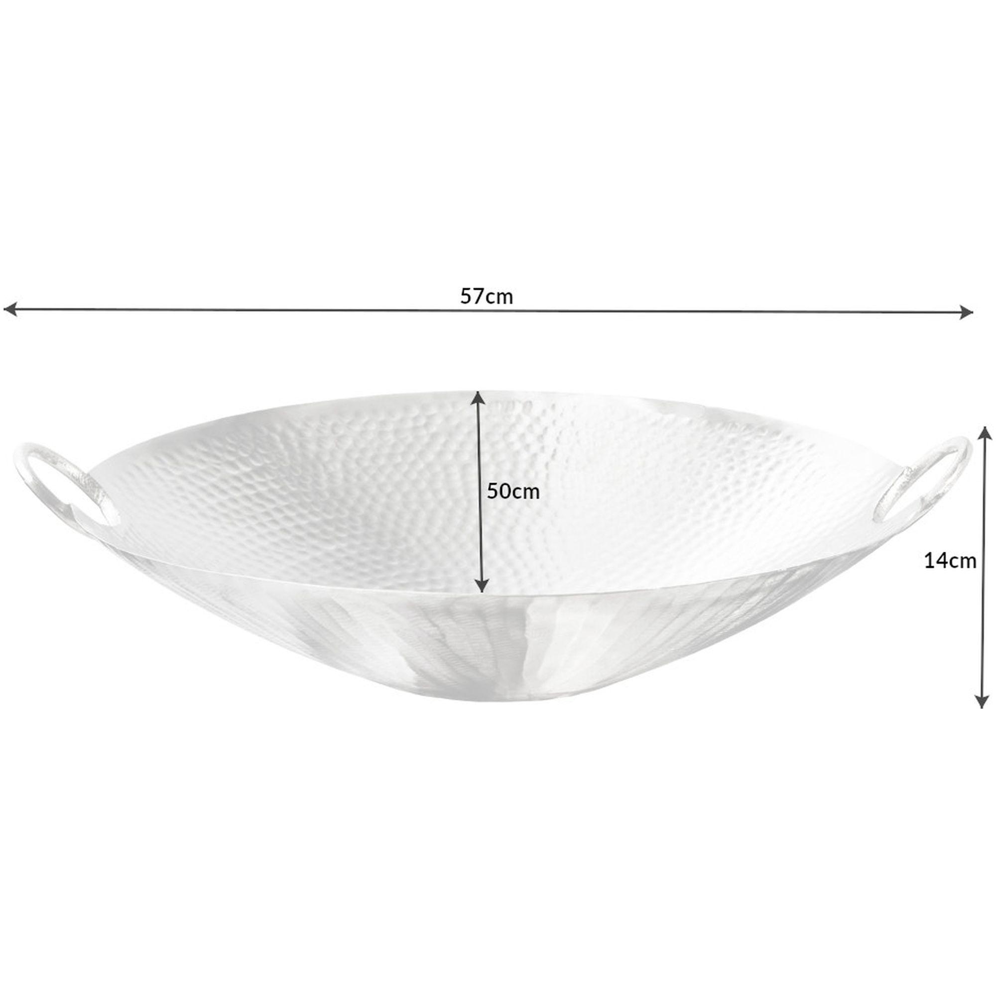 Deko Schale Bazzar mit Griff Hammerschlag silber 57x50