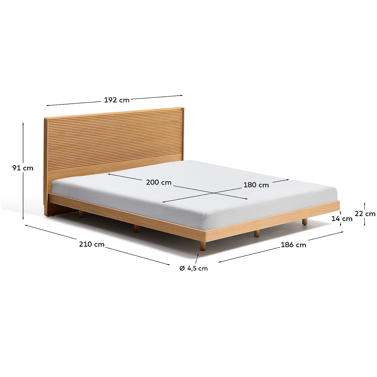 Bett Norlen aus Eichenfurnier mit naturfarbenem Finish und LED-Licht für Matratzen 180x200 FSC Mix Credit