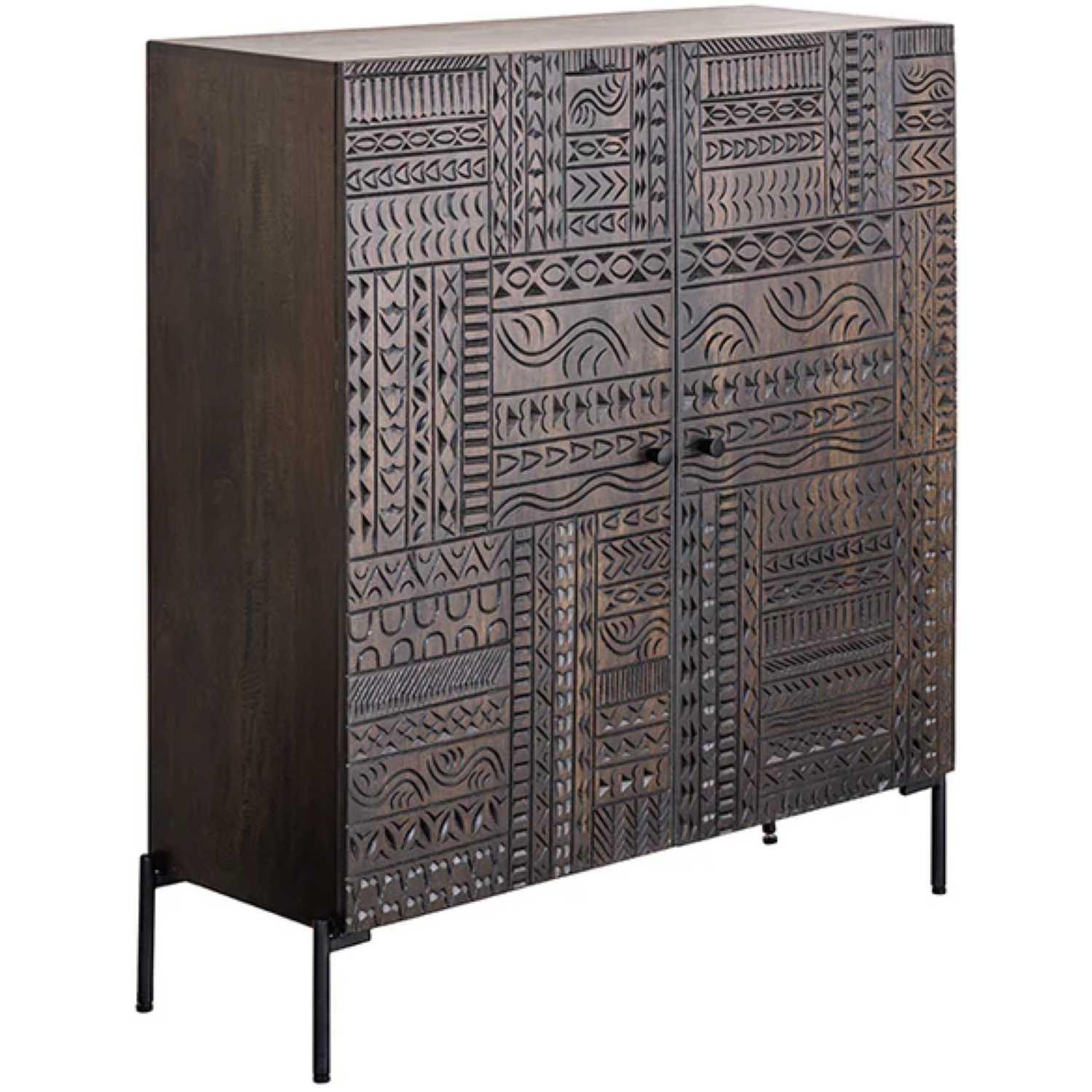 Hochkommode Vintage Ornament Mangoholz braun 100x120