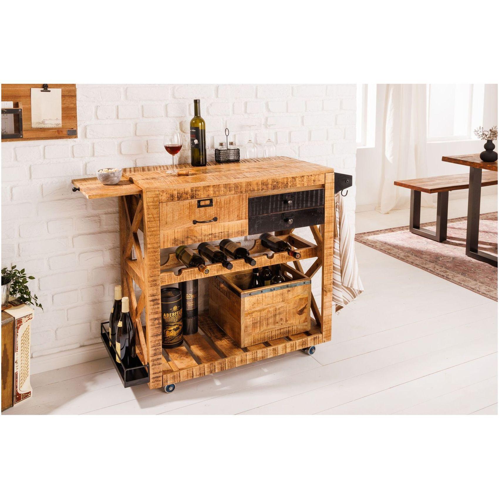 Servierwagen Vintage Loft Mangoholz natur Metall