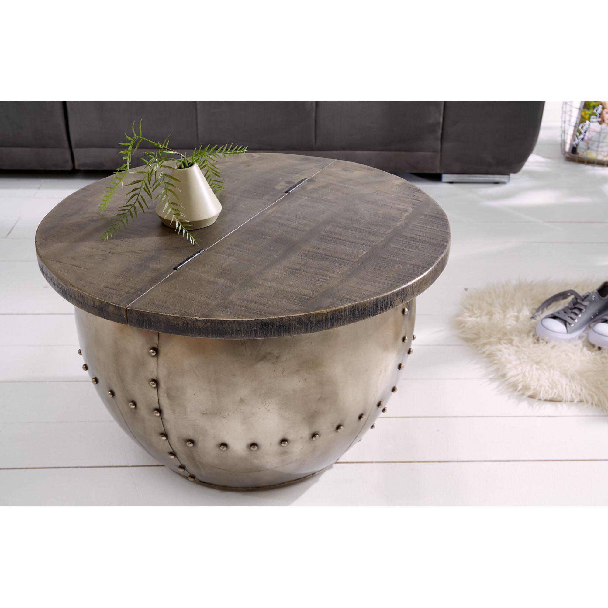 Couchtisch Aluminium Loft Storage Mangoholz grau 68x68