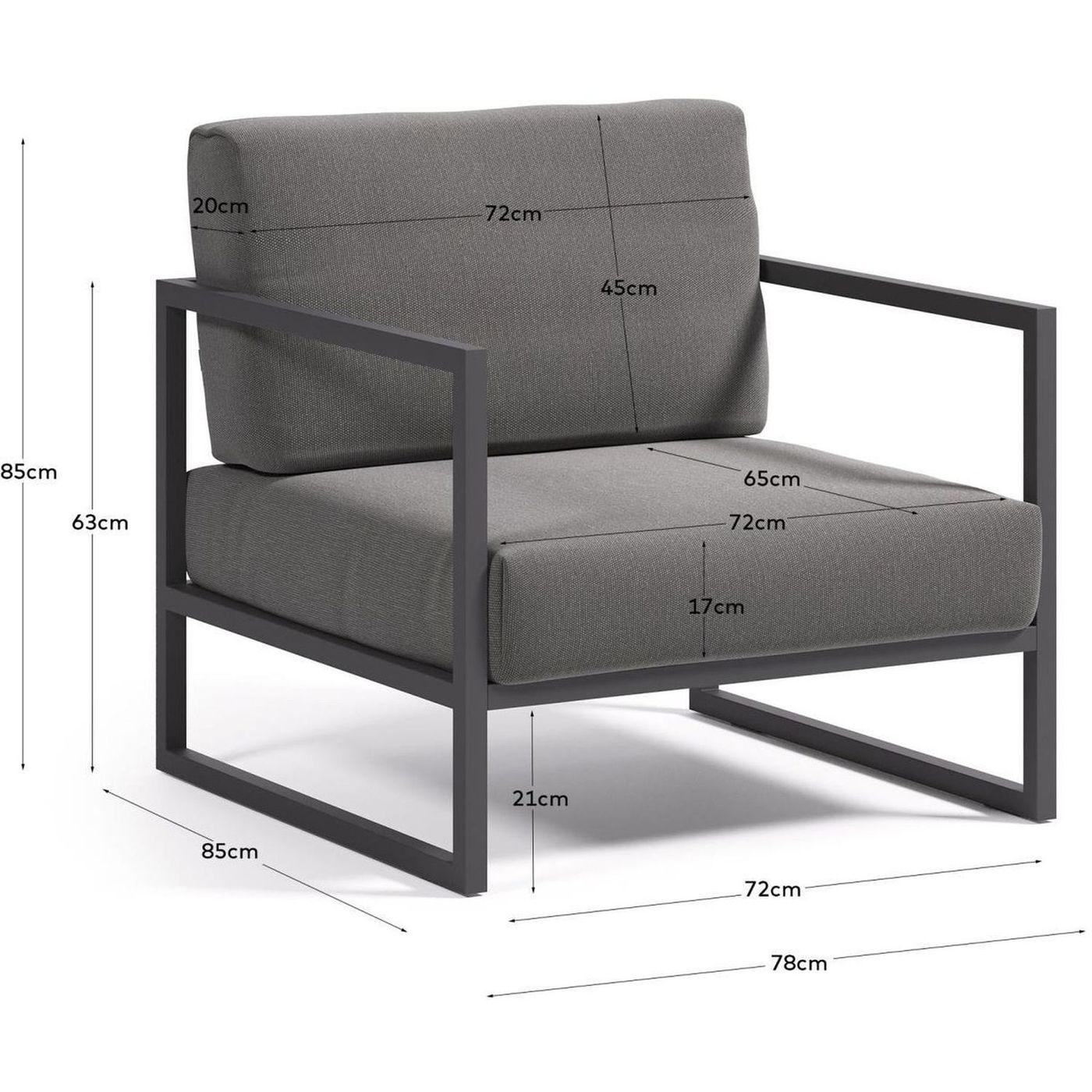 Gartensessel Aluminium Comova 1-Sitzer dunkelgrau schwarz
