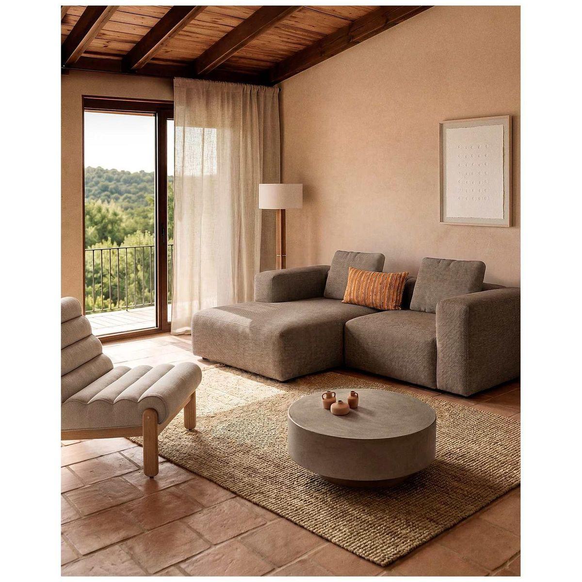 2-Sitzer-Sofa Blok mit Chaiselongue links in brauner Chenille 240 cm FSC Mix Credit