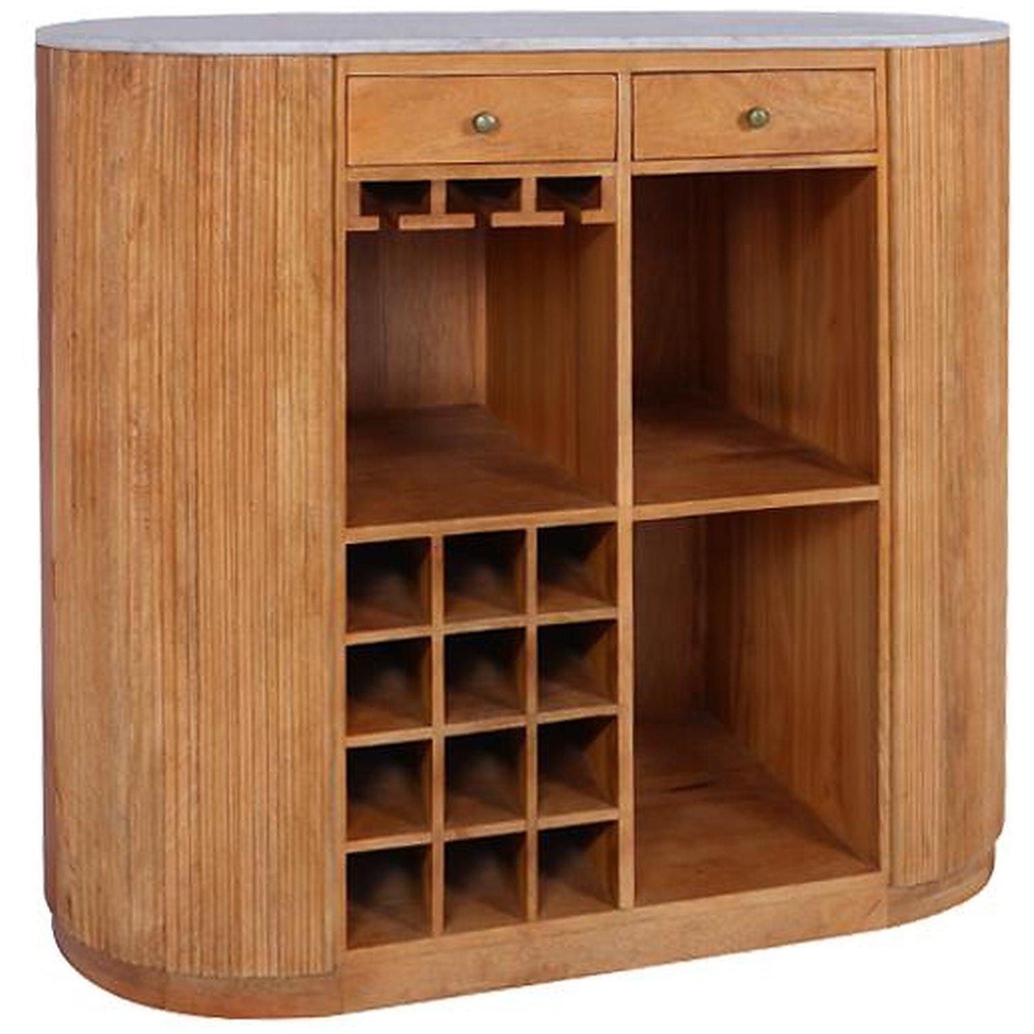 Bartheke Barschrank Bella Mangoholz natur vintage Marmor weiss 120x105
