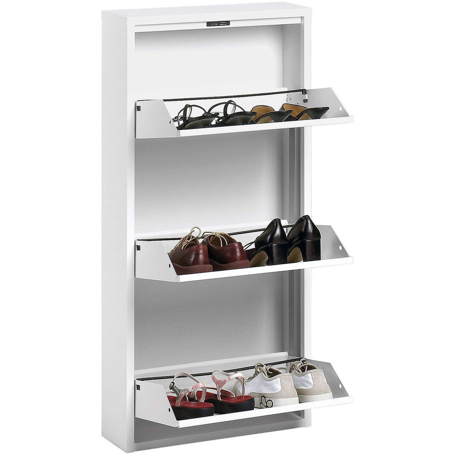 Schuhschrank mit 3 Klappen Metall weiss 50x103