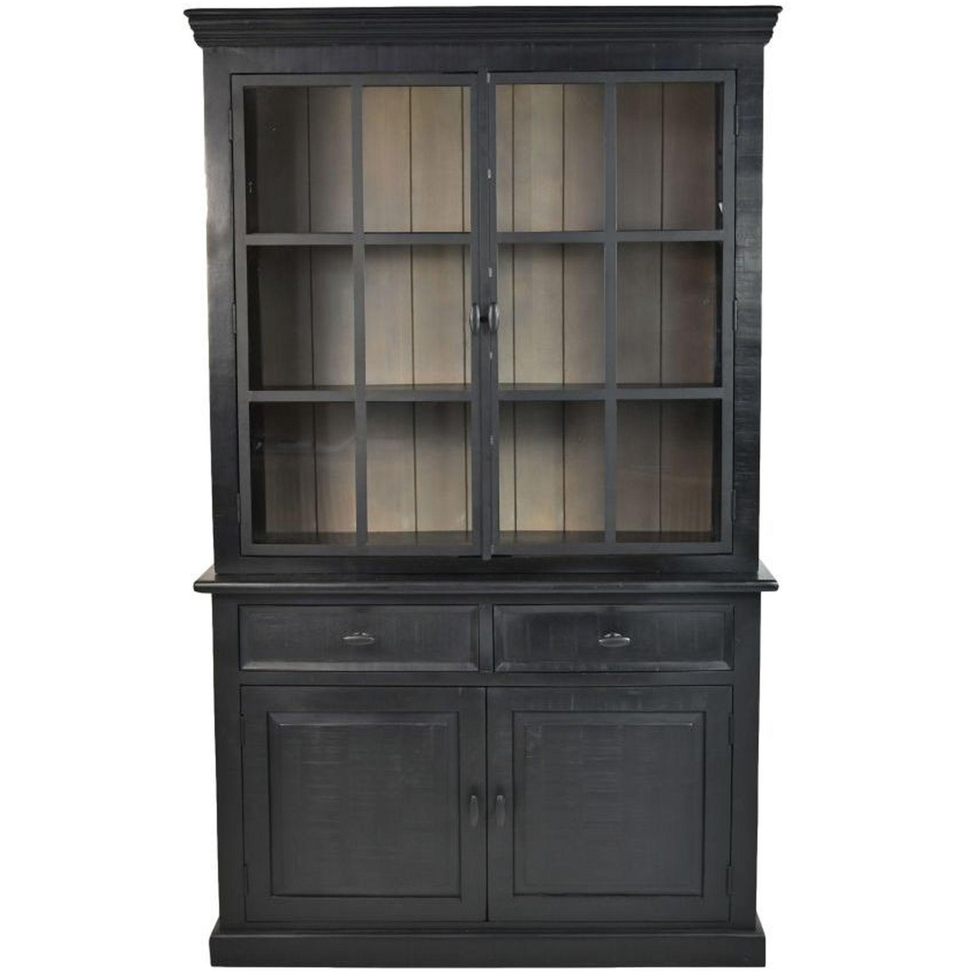 Büffetschank Vitrine Provence Mangoholz schwarz-grau 130x215