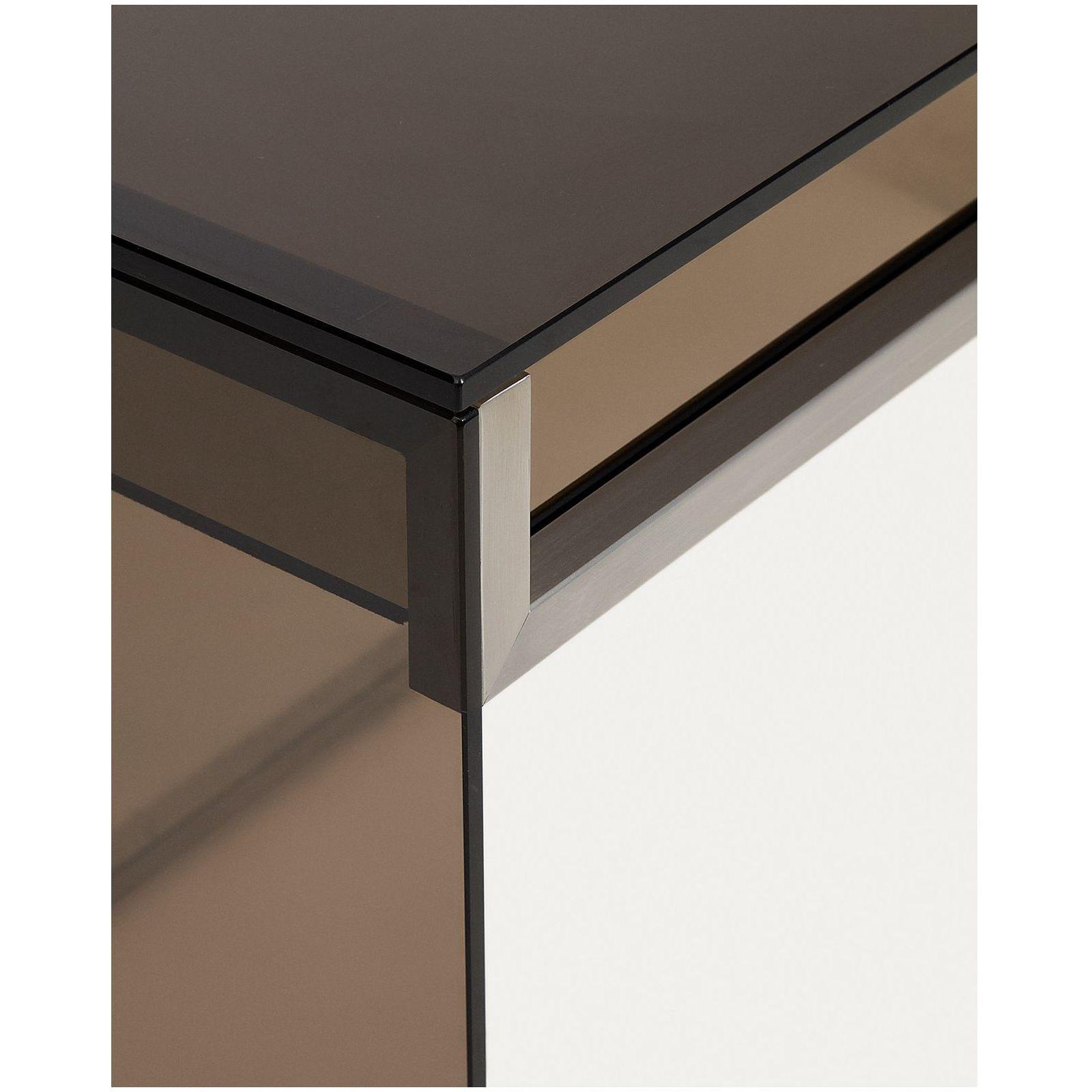 Schreibtisch Adile aus gehärtetem Glas in Braun und Edelstahl 142x77