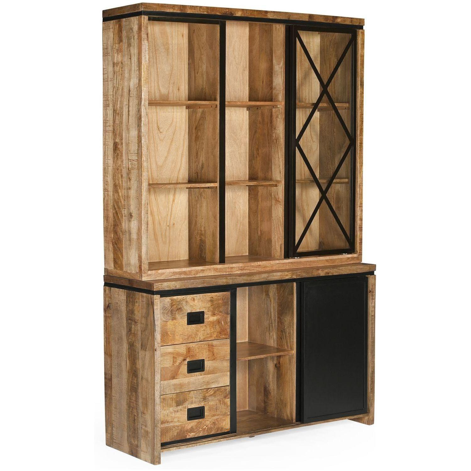 Vitrinenschrank Chalet Vintage Mangoholz Natur 160x220