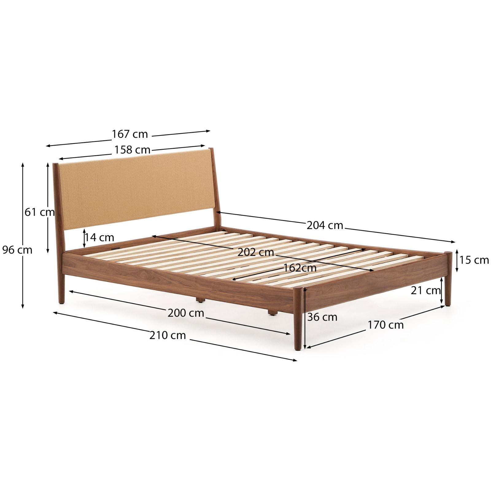 Holzbett mit Kopfteil Elan Furnier und massivem Walnussholz mit Seil - Grösse: 160x200