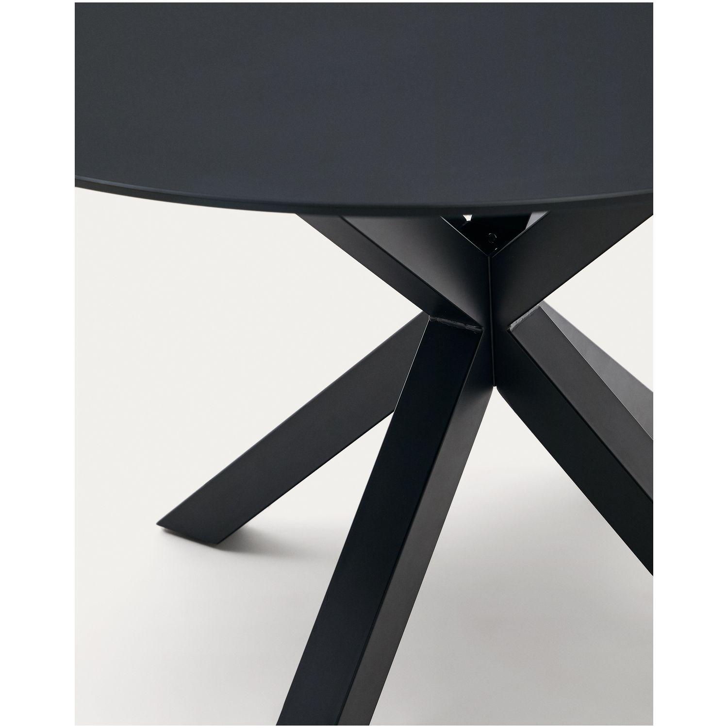 Argo runder Tisch aus schwarzem Glas mit schwarzen Stahlbeinen Ø 120 cm
