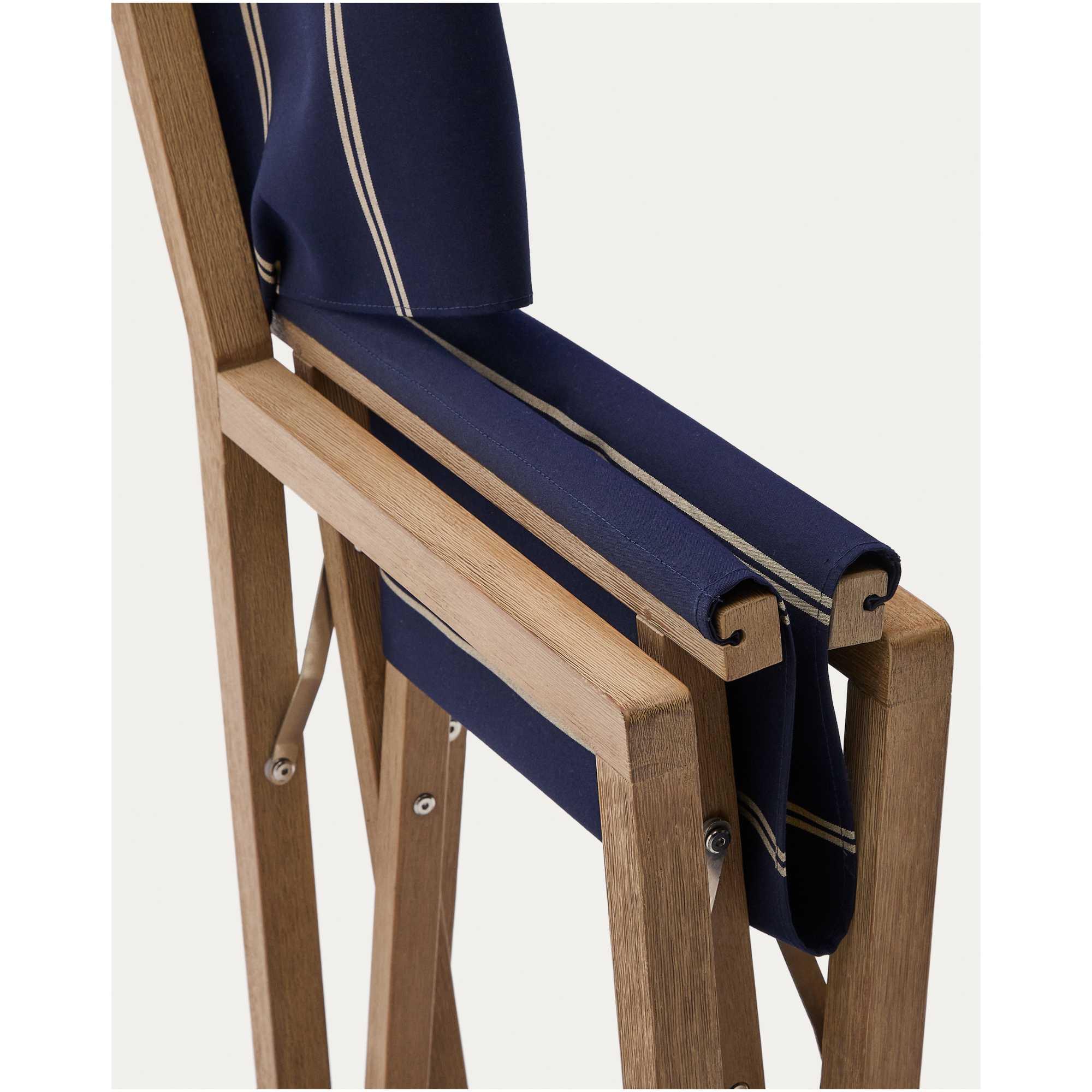 Blau-beige gestreifter Outdoor-Klappstuhl Vilara aus massivem Akazienholz, FSC 100%