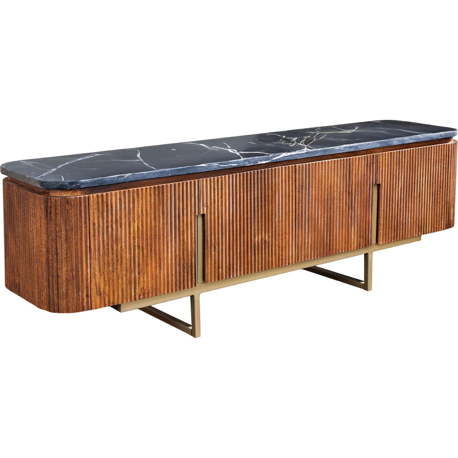 TV Board Lowboard abgerundet Cazeno Gold Marmor Mangoholz braun 160