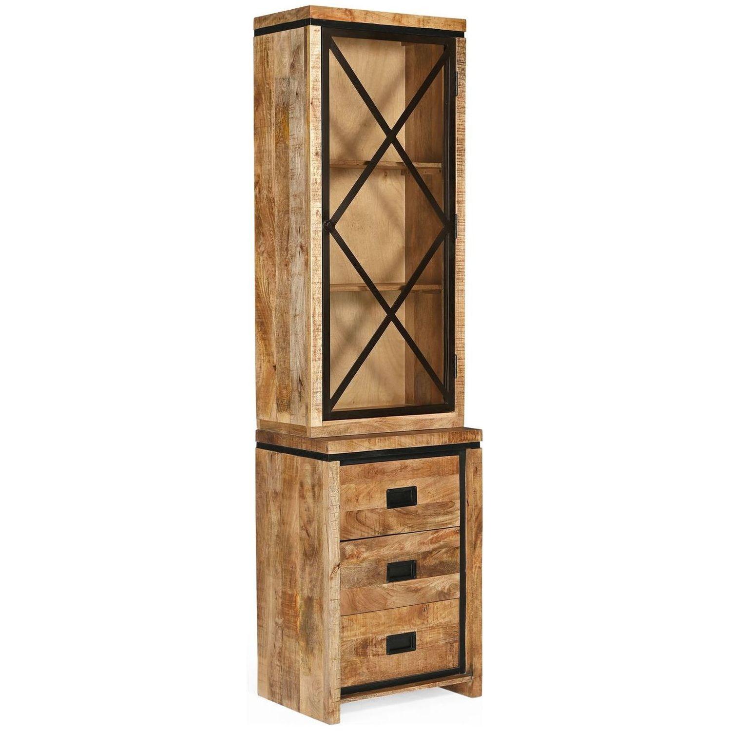 Vitrinenschrank Chalet Vintage Mangoholz Natur 60x220