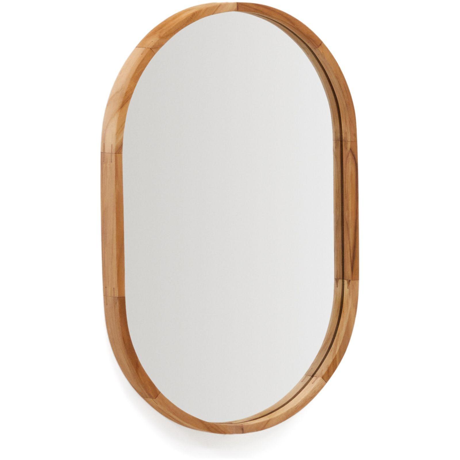 Wandspiegel oval Magda aus massivem Teakholz natur 40x60