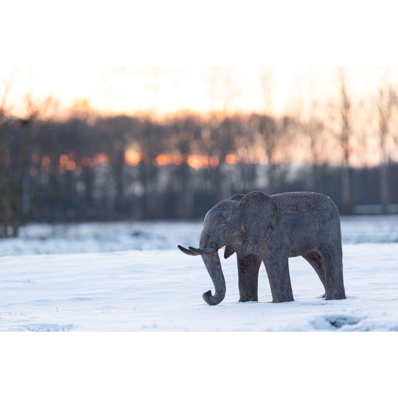 Deko Elefant stehend Ton Beige Unikat