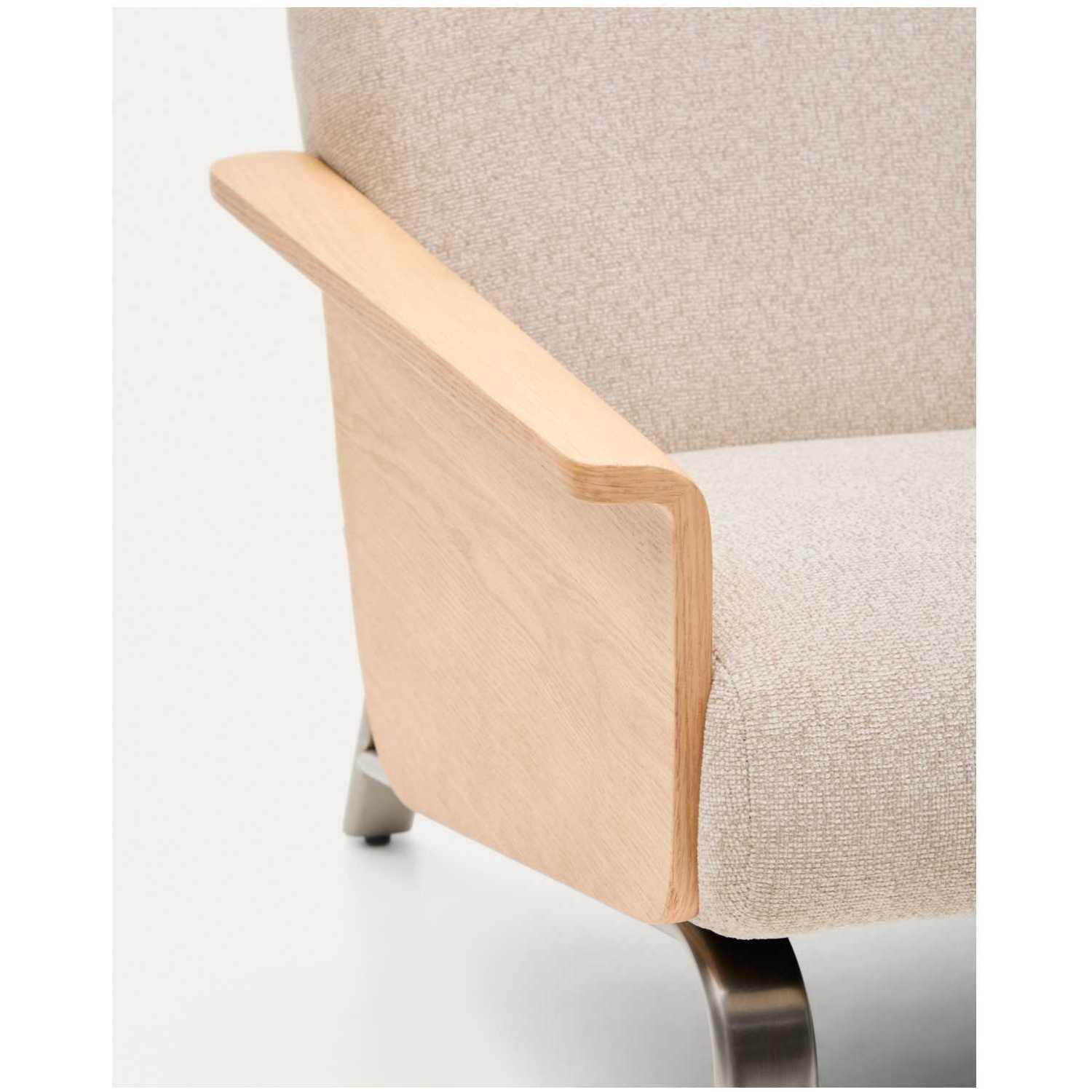 2-Sitzer-Sofa Amsen Eichenfurnier Chenille Stoff beige Beine Edelstahl gebürstetet 150 FSC 100%