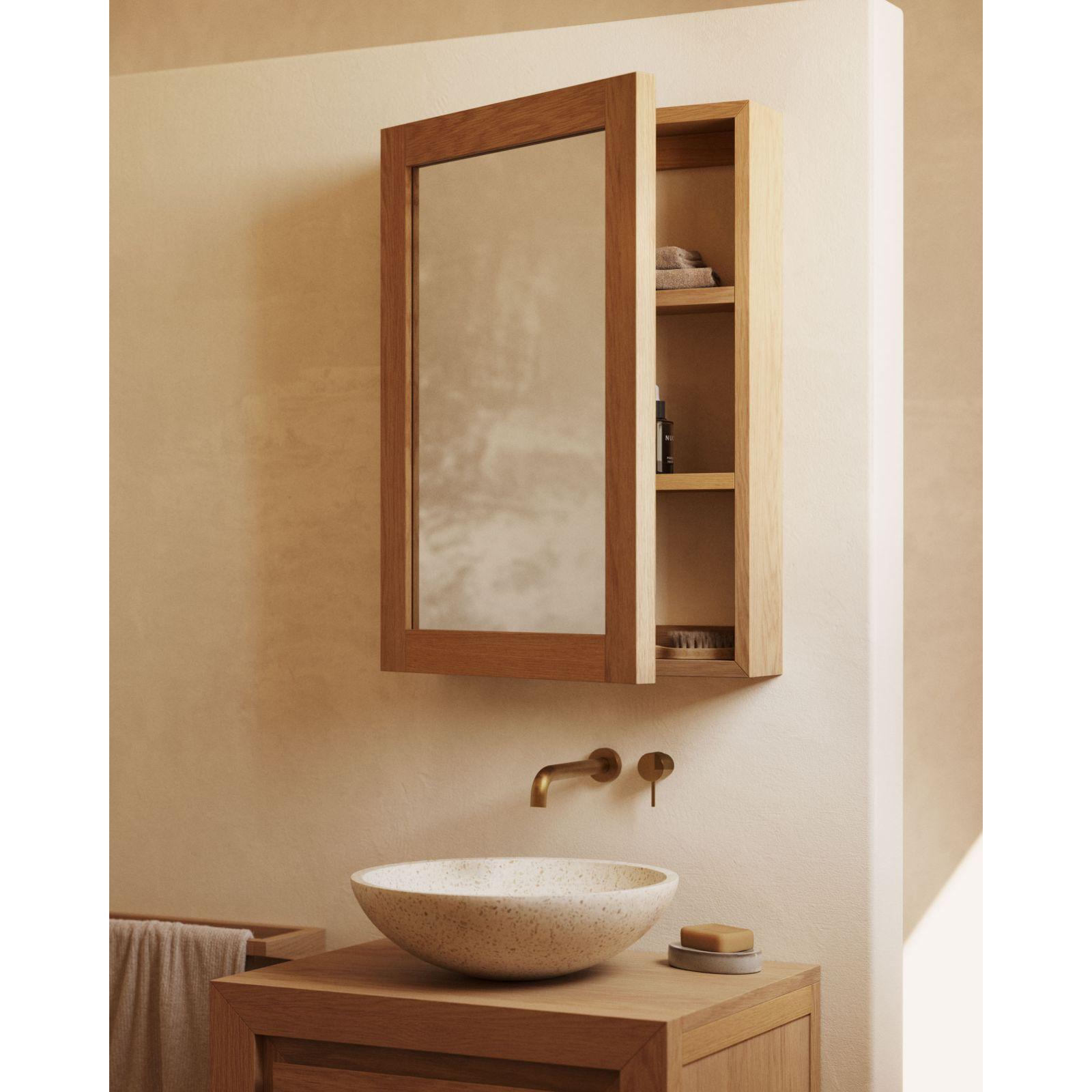 Badezimmerschrank mit Spiegel Plubia  aus massivem Teakholz 50x70