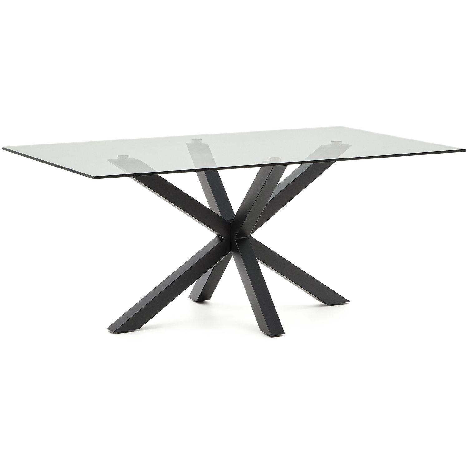 Argo Tisch aus Glas und Stahlbeine mit schwarzem Finish 180 x 100 cm