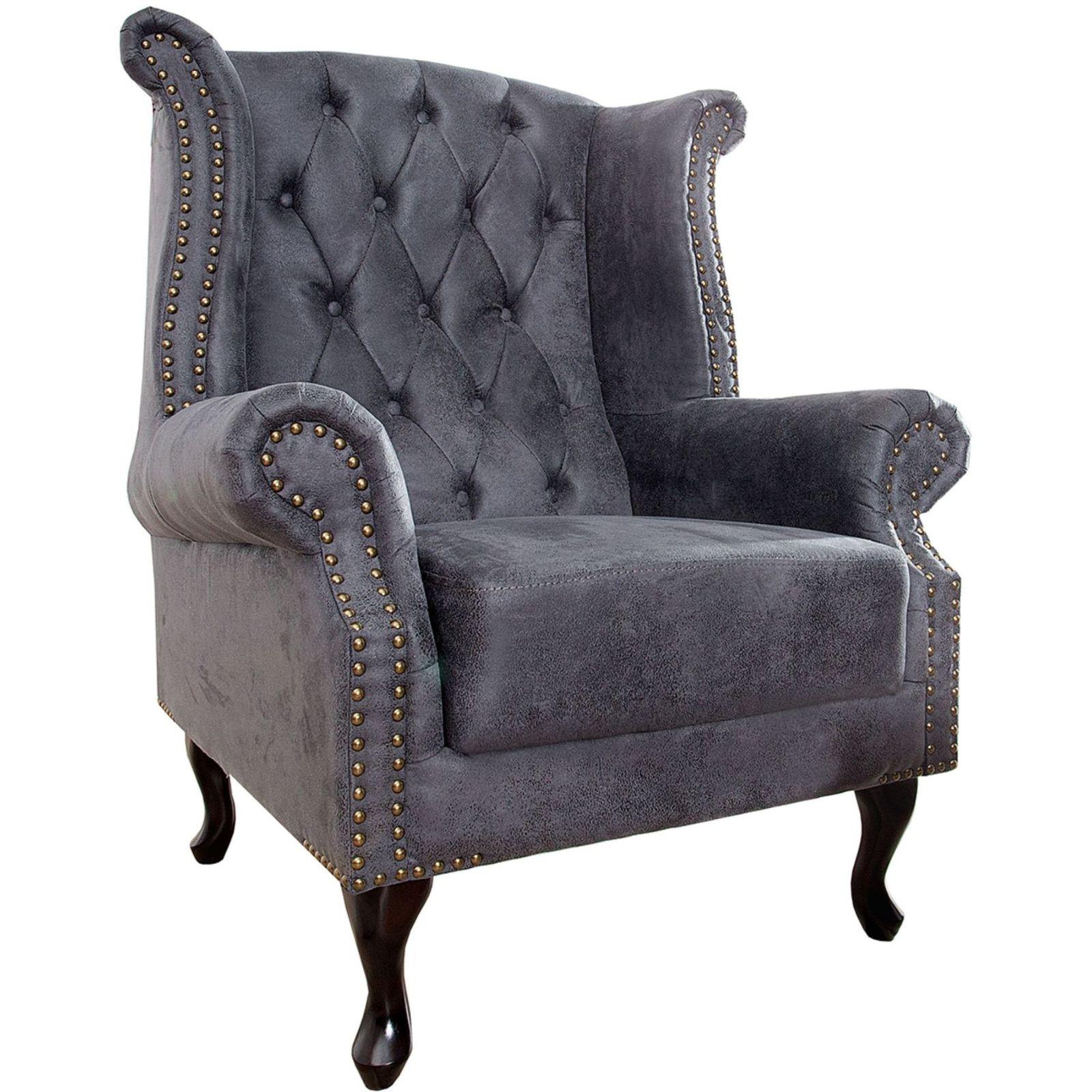 Chesterfield Ohrensessel grau Vintage Grau