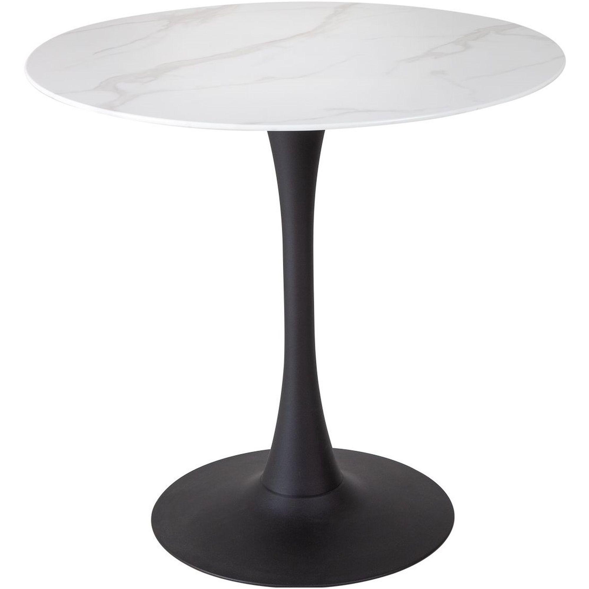 Bistrotisch rund Cafe Marmor-Optik Glas weiss-schwarz 80x80