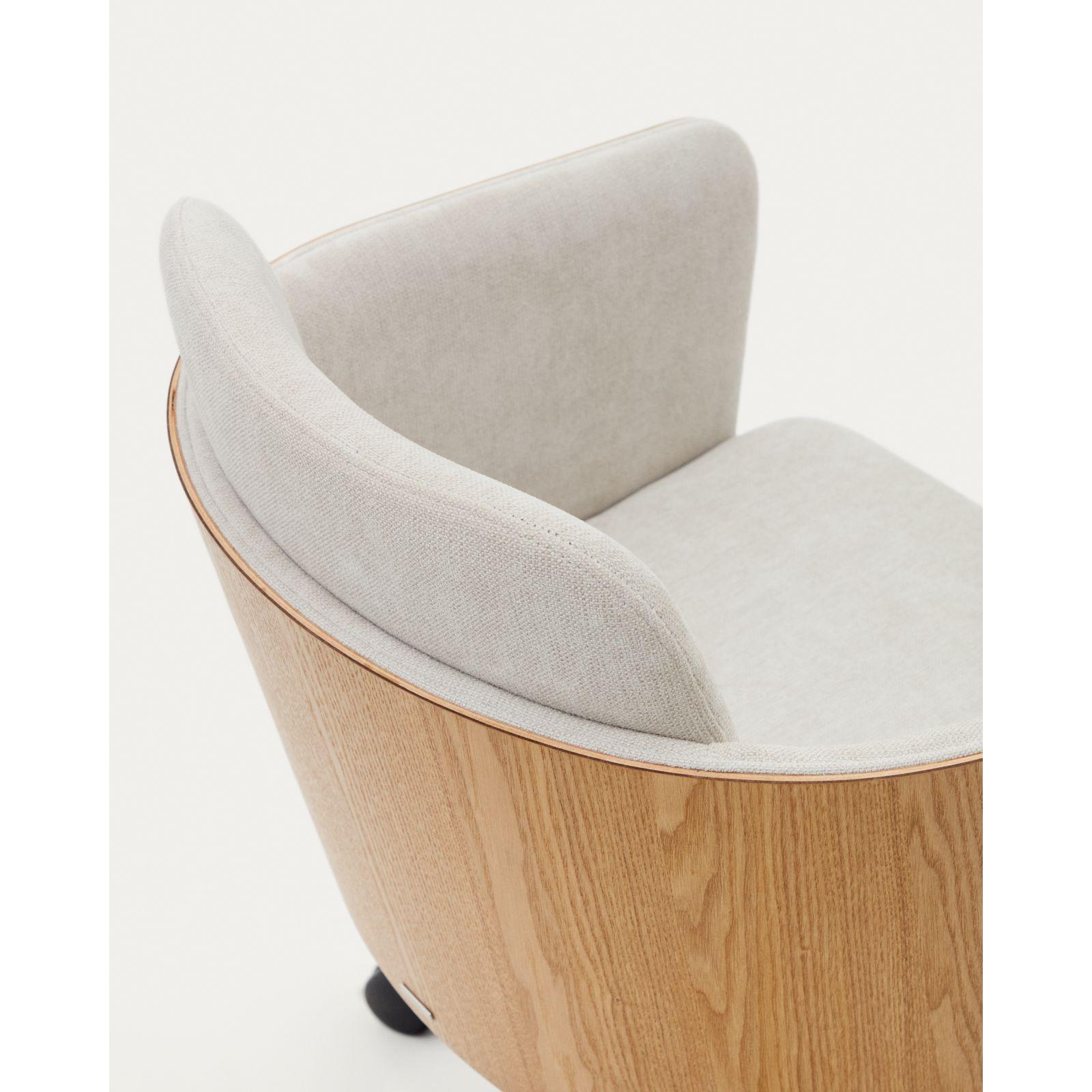 Bürodrehstuhl Madai Chenille Stoff beige Eschenfurnier natur FSC