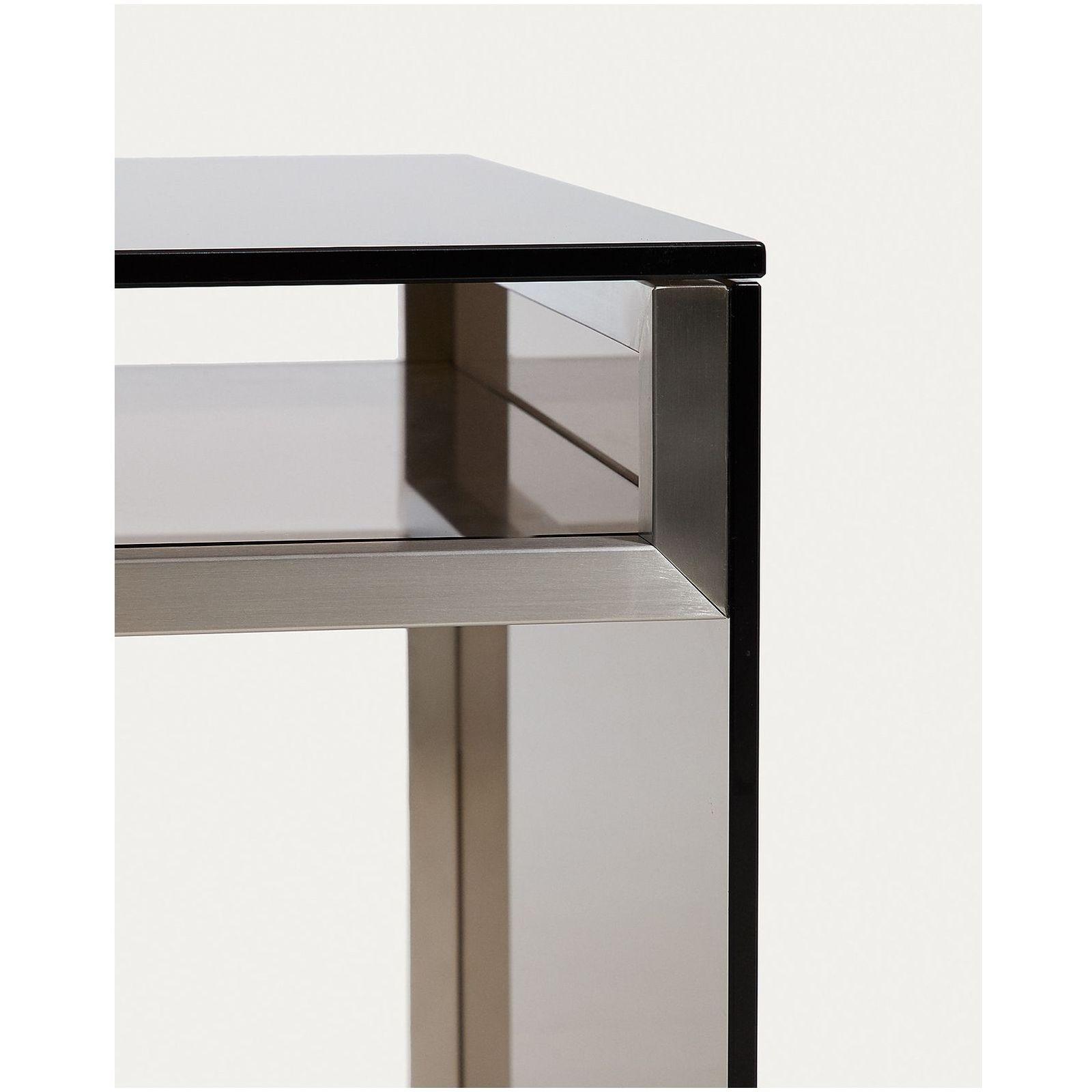 Schreibtisch Adile aus gehärtetem Glas in Braun und Edelstahl 142x77