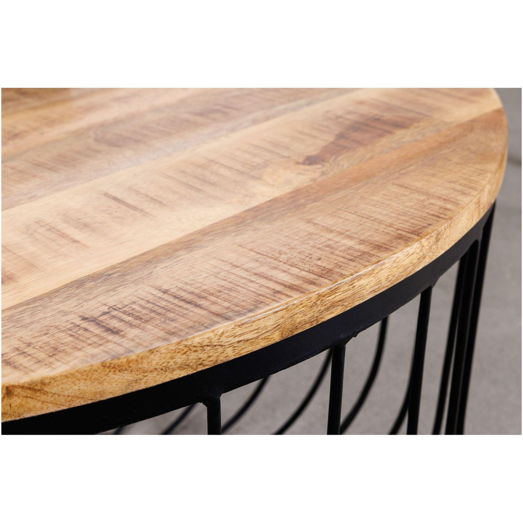 Couchtisch mit Aufbewahrungskorb Metall schwarz Mangoholz natur (2er-Set)