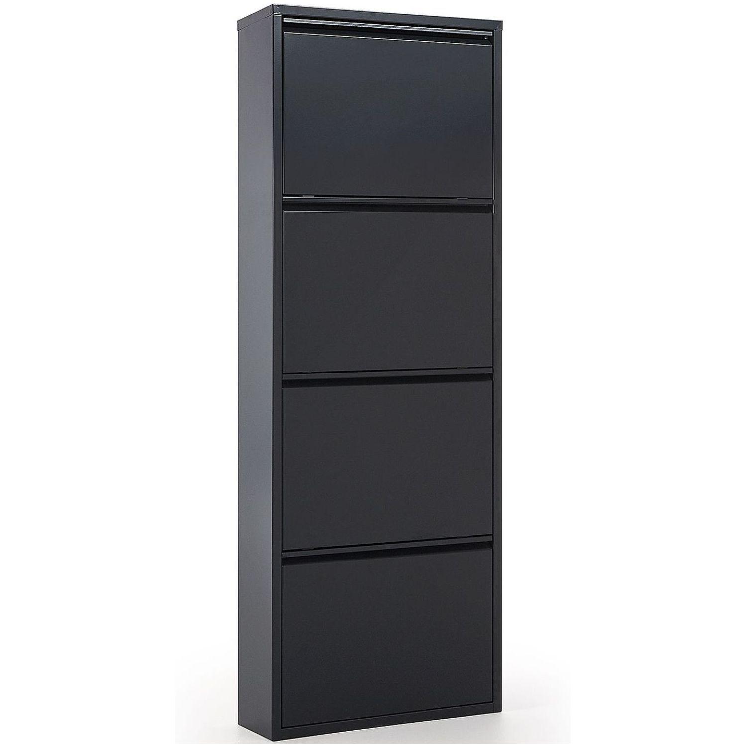 Schuhschrank mit 4 Klappen Metall dunkelgrau 50x136