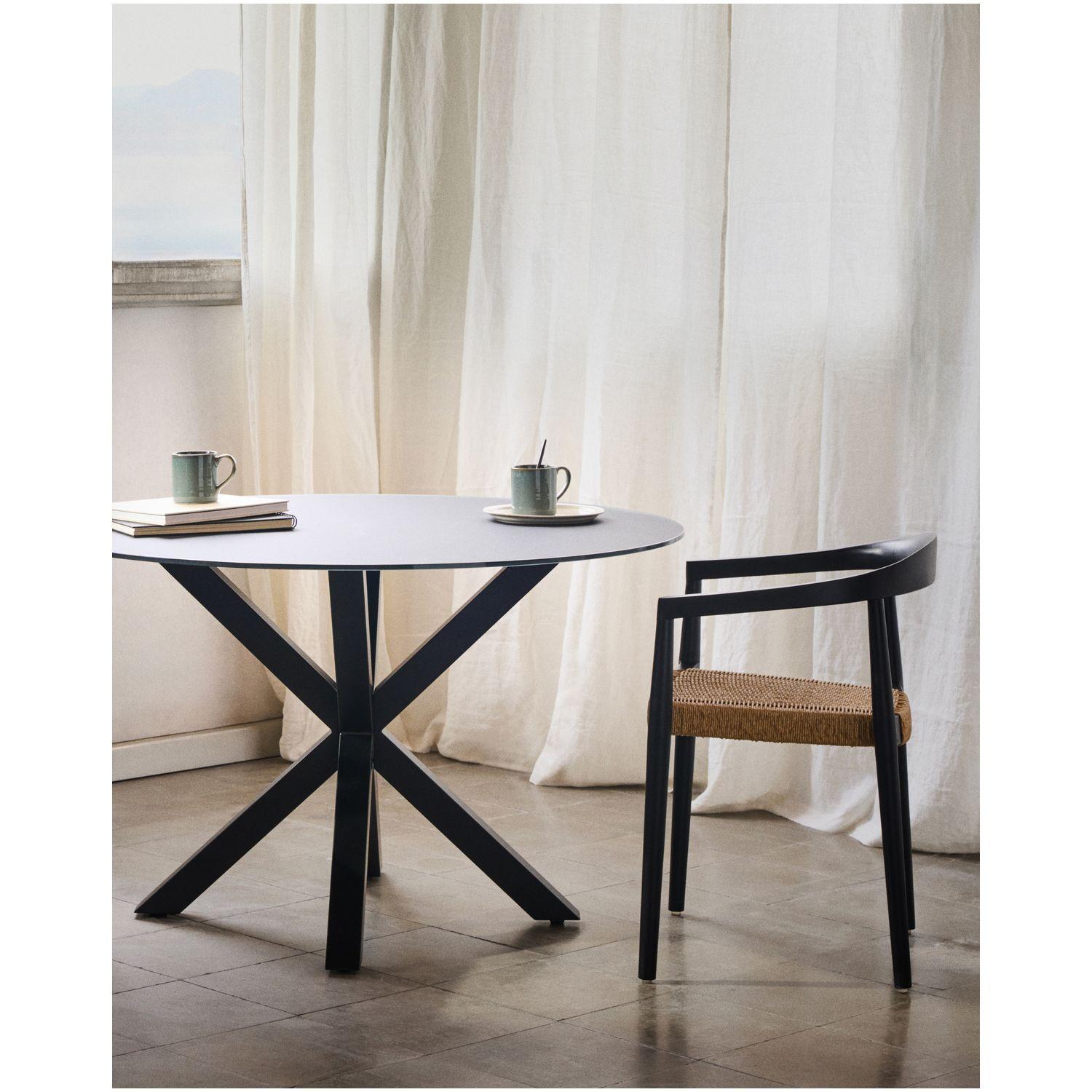 Argo runder Tisch aus schwarzem Glas mit schwarzen Stahlbeinen Ø 120 cm