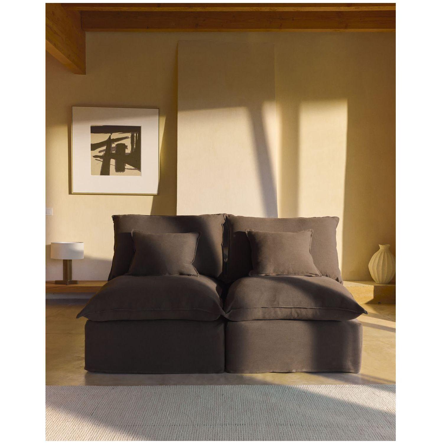 2-Sitzer-Modularsofa Anarela mit abnehmbarem Bezug aus Leinen in Taupe 180 cm FSC Mix Cr