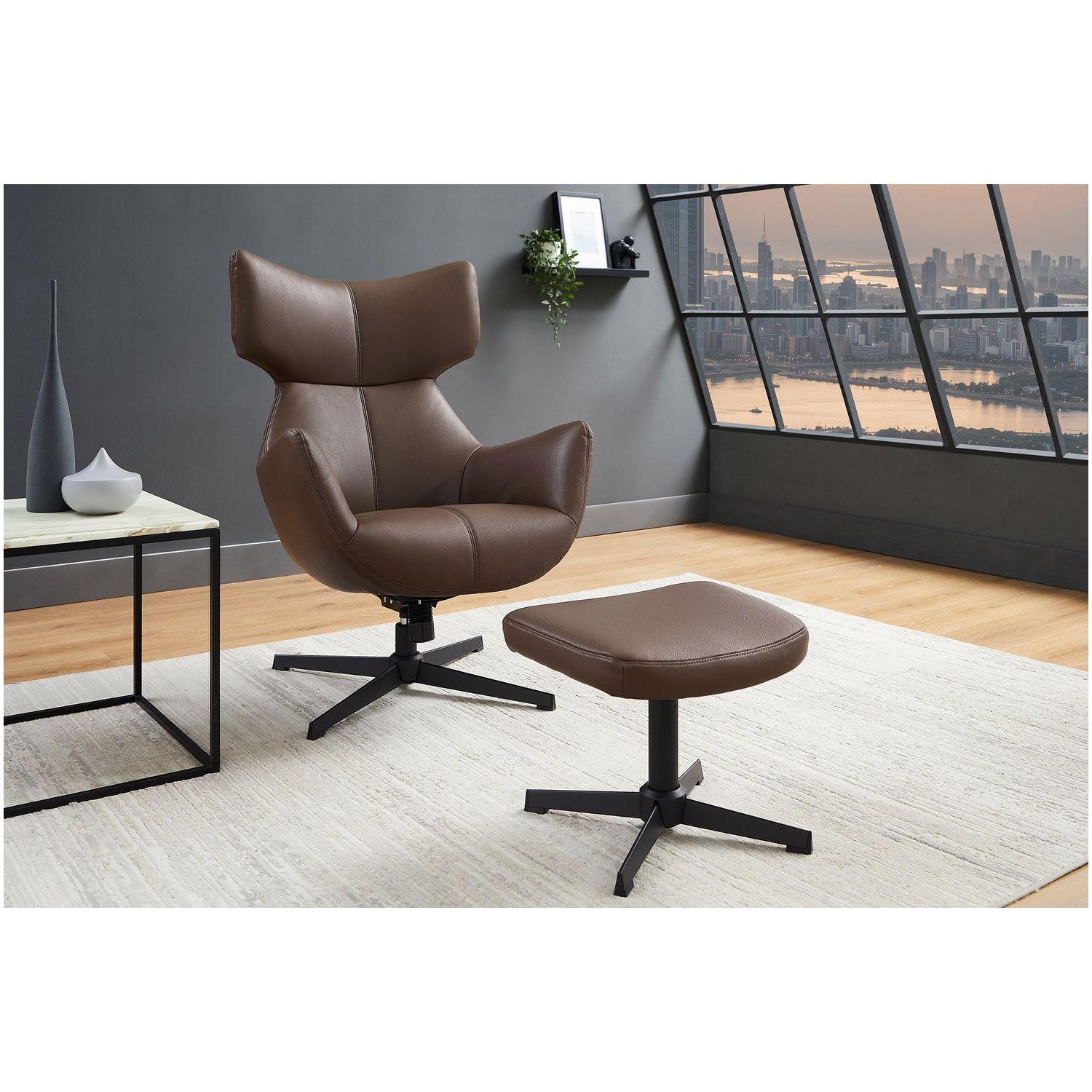 Relaxsessel drehbar Vana Kunstleder braun Metall schwarz