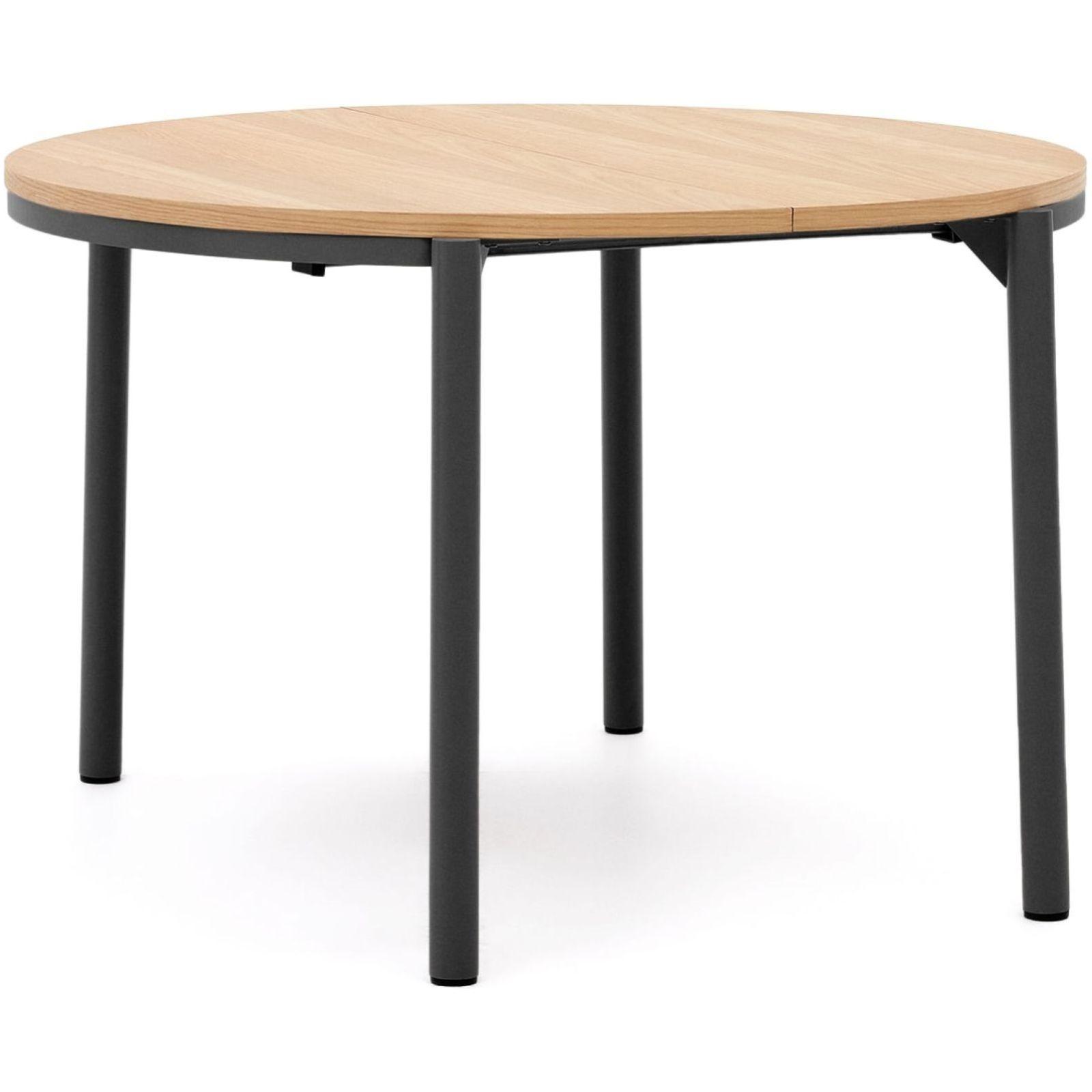 Ausziehtisch rund Montuiri Eichenfurnier natur Stahlbeine schwarz 120-200x120