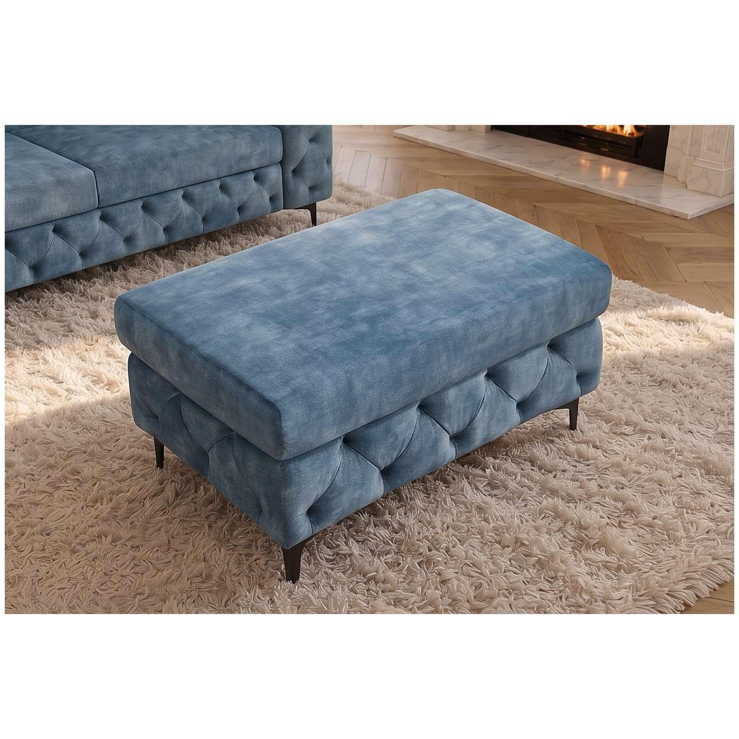 Chesterfield Polsterhocker Pomp Velvet Stoff blau petrol 95x62