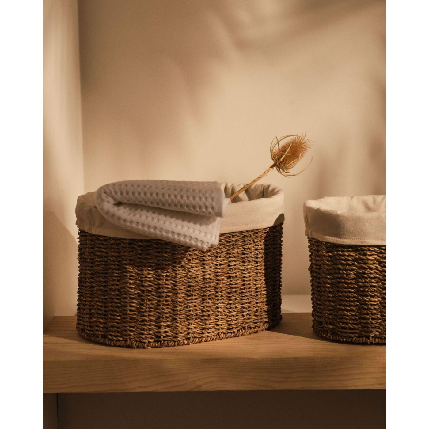 Korb Tossa rund aus Rattan Naturfasern mit Einlage (2er-Set)