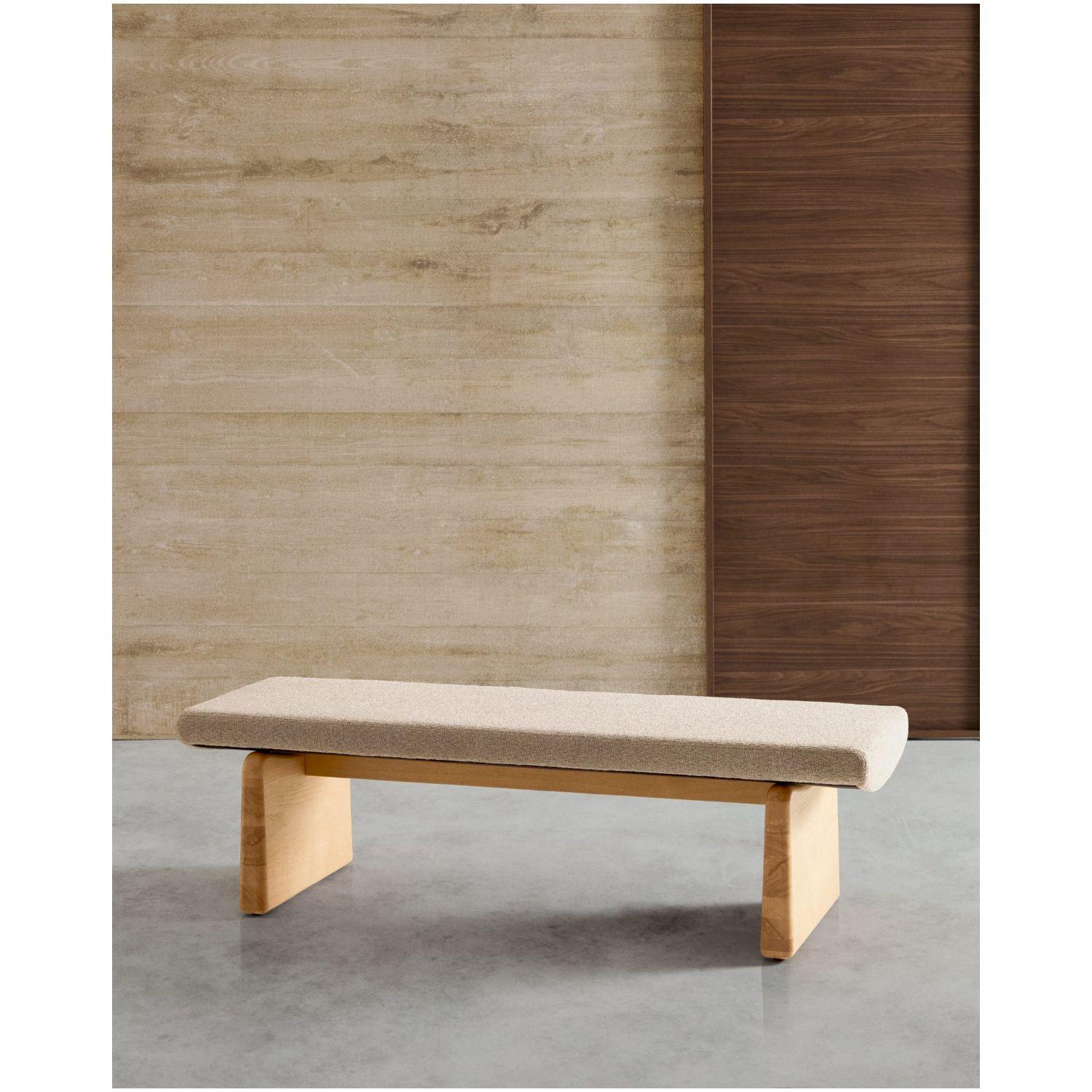 Polsterbank Topaz beige Chenille und massives Eschenholz mit natürlichem Finish 150cm FSC
