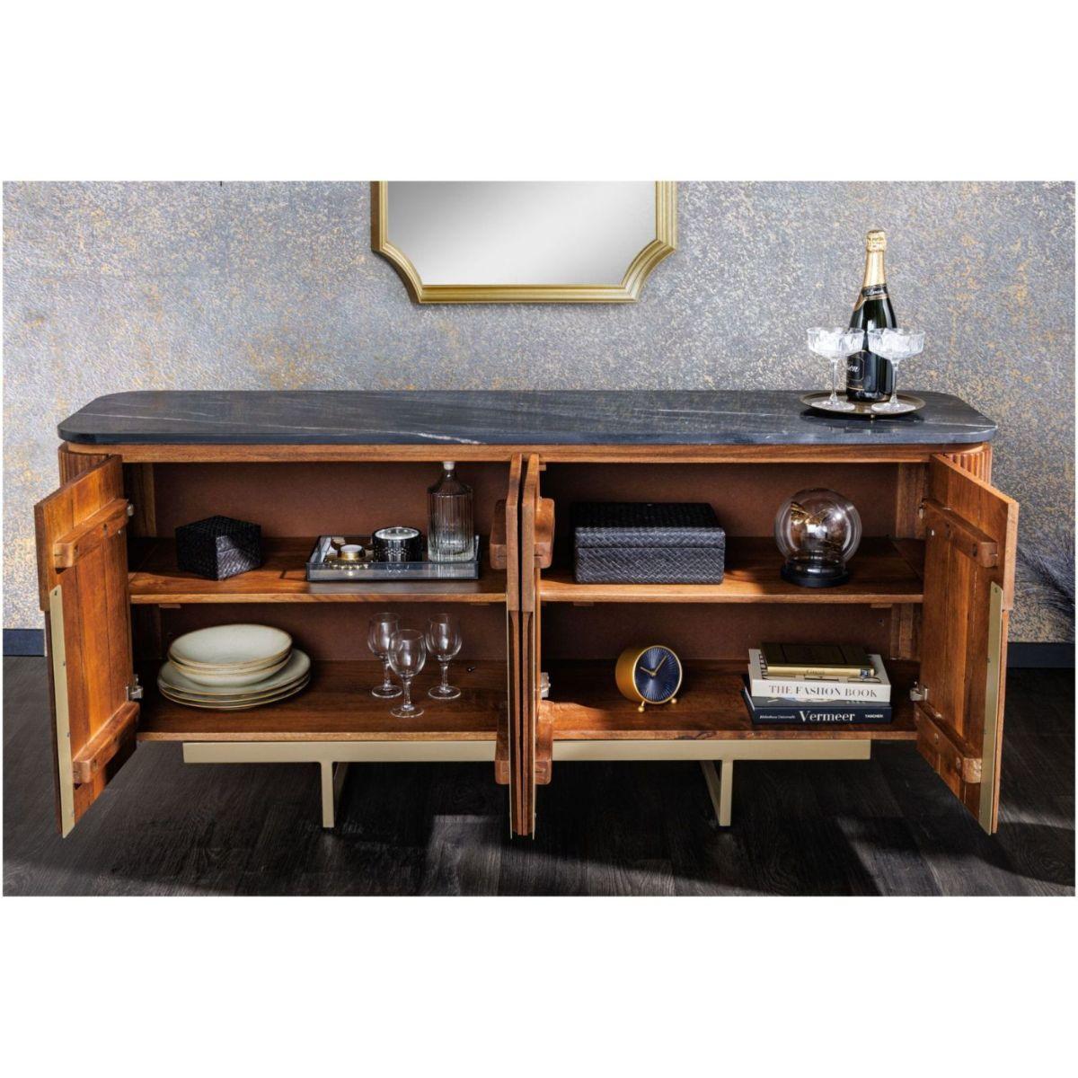 Sideboard abgerundet Cazeno Gold Marmor Mangoholz braun 160