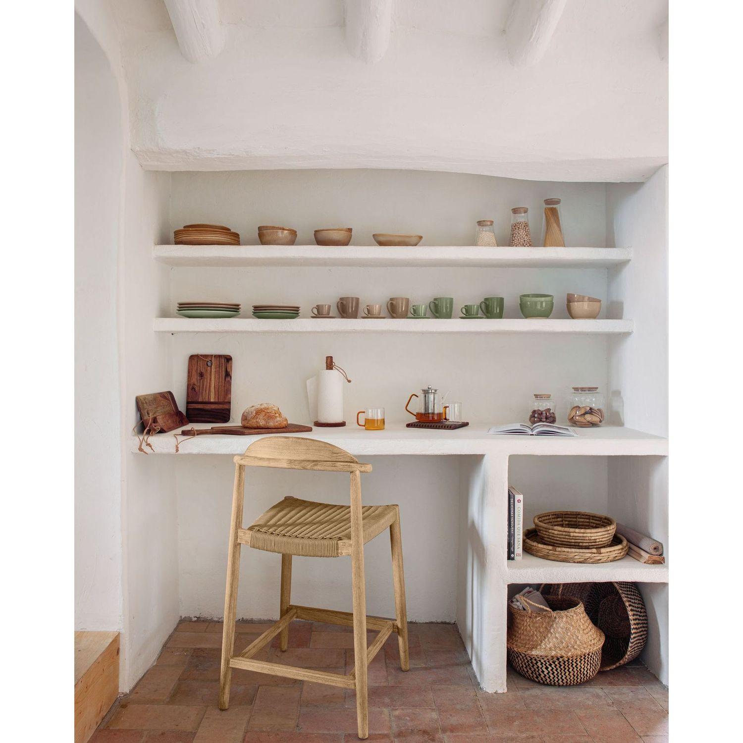 Barhocker aus Holz Nina Akazie Natur Seil beige Sitzhöhe 62cm